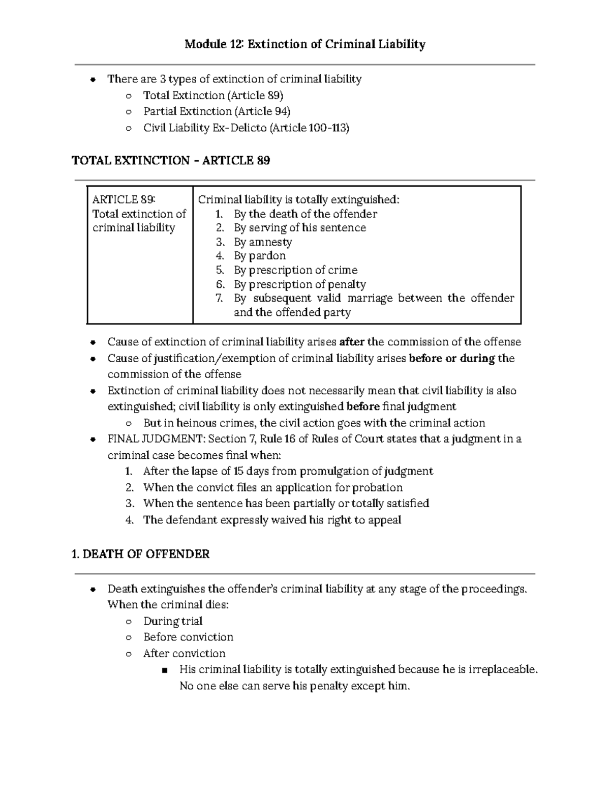 Module 12 Crim1 Finals Crim Module 12 Extinction Of Criminal
