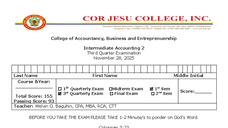 Intermediate Accounting 2 (ACCT 202) Third Quarter Exam Review - Studocu