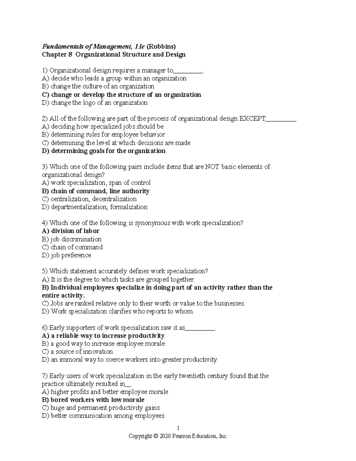 Chapter 8 Organizational Structure and Design - 1 Fundamentals of ...