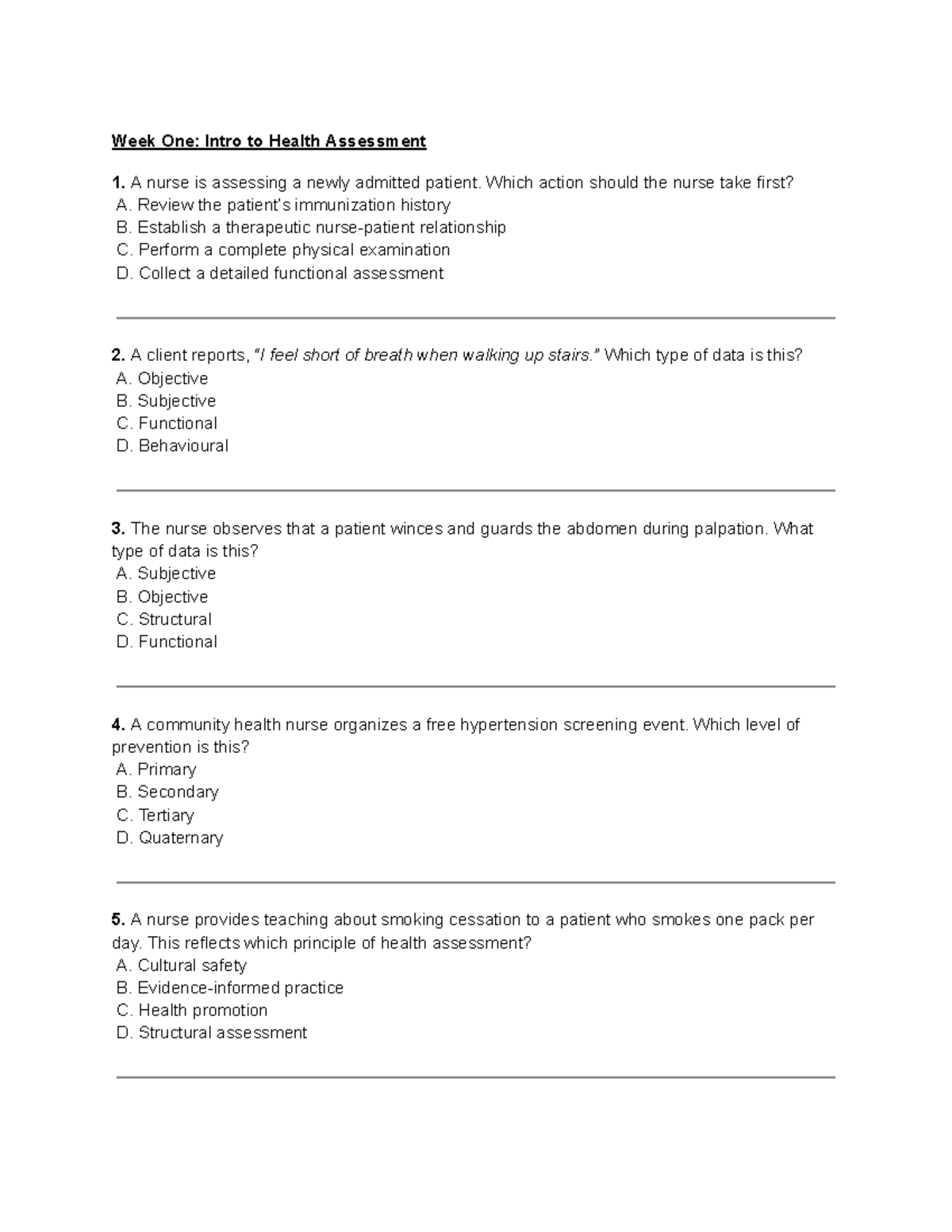 Health Assessment 1: Midterm Practice Questions and Answers - Studocu