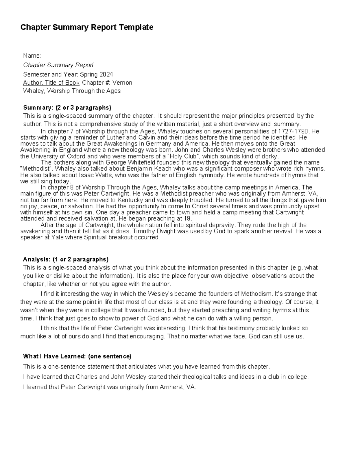 Chapter Summary WA 7 - Chapter Summary Report Template Name: Chapter ...