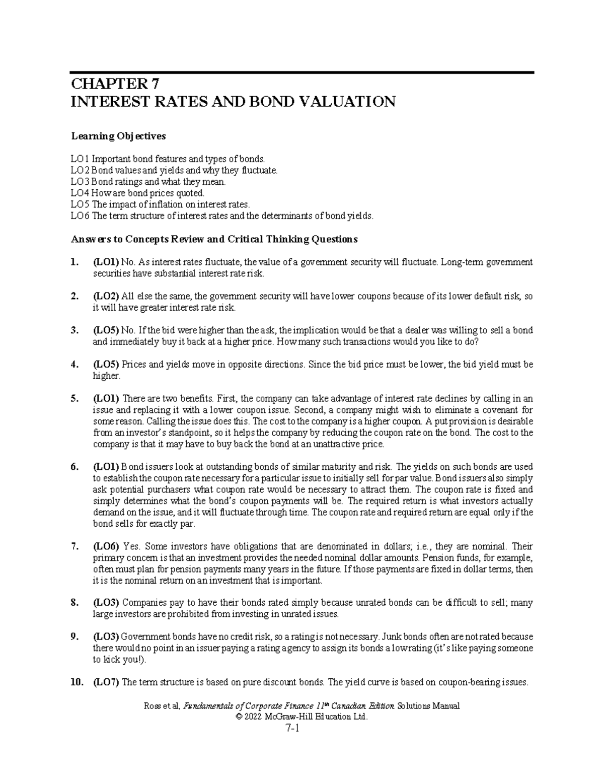 CH 7 HW Solutions: Interest Rates & Bond Valuation Insights - Studocu