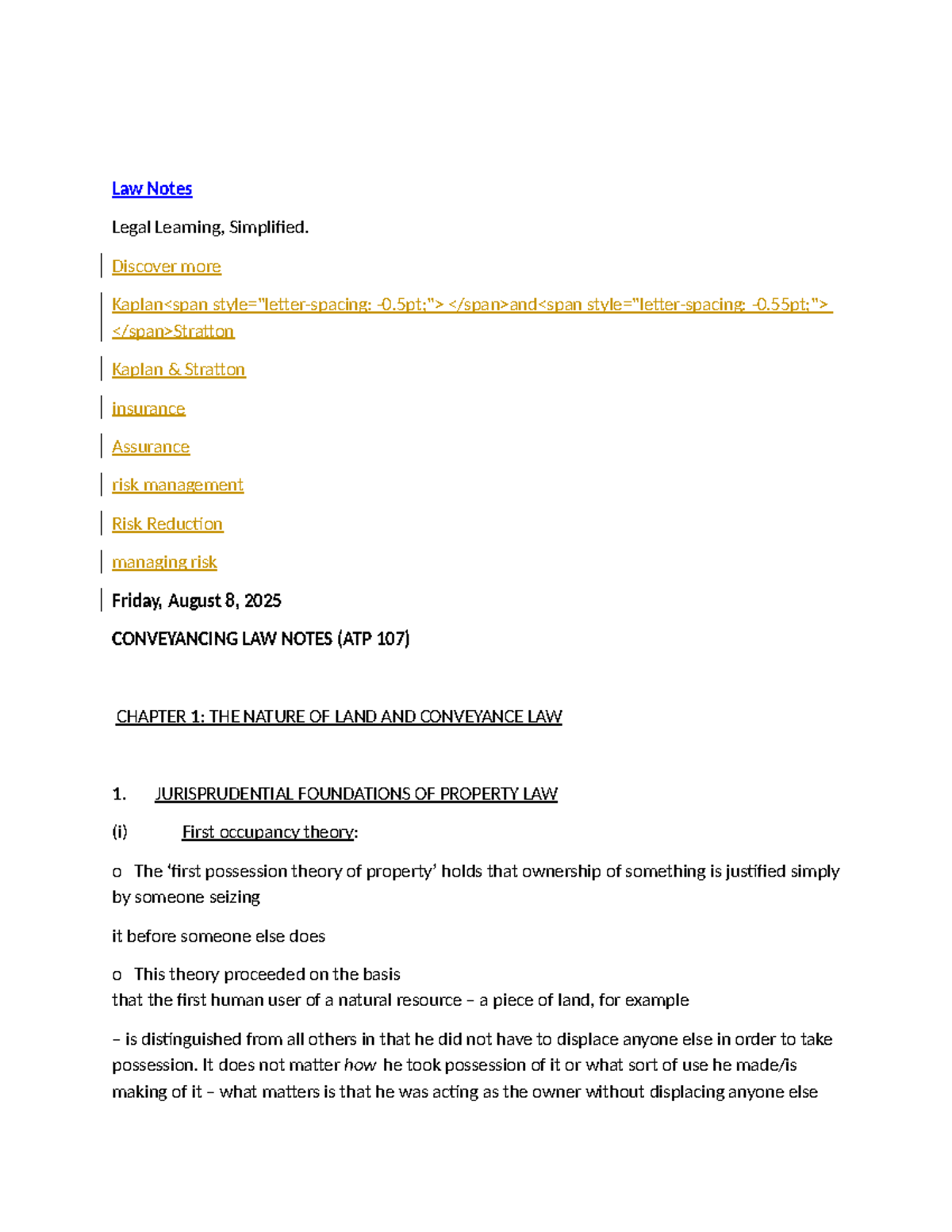 Conveyancing Law Notes (ATP 107): Chapter 1 Overview and Key Concepts ...