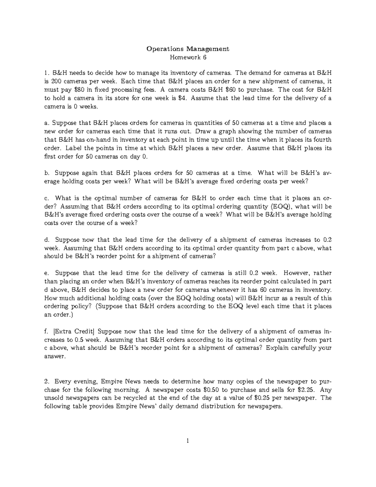 HW6 - Mandatory assignment for inventory management - Operations ...