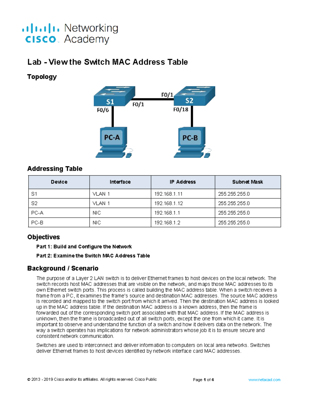 Lab: Building and Examining the Switch MAC Address Table (Cisco) - Studocu