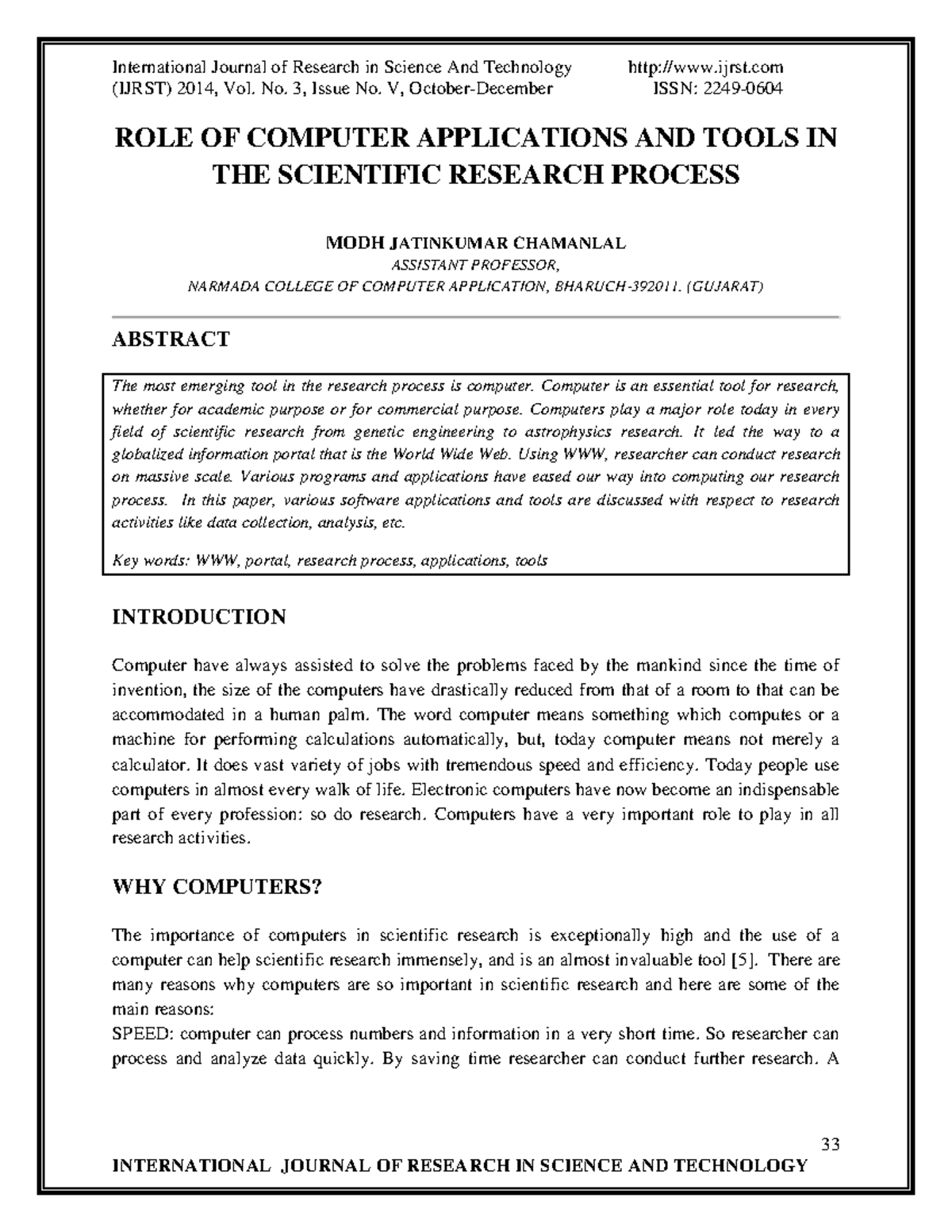 Role of Computer Applications in the Scientific Research Process (IJRST ...