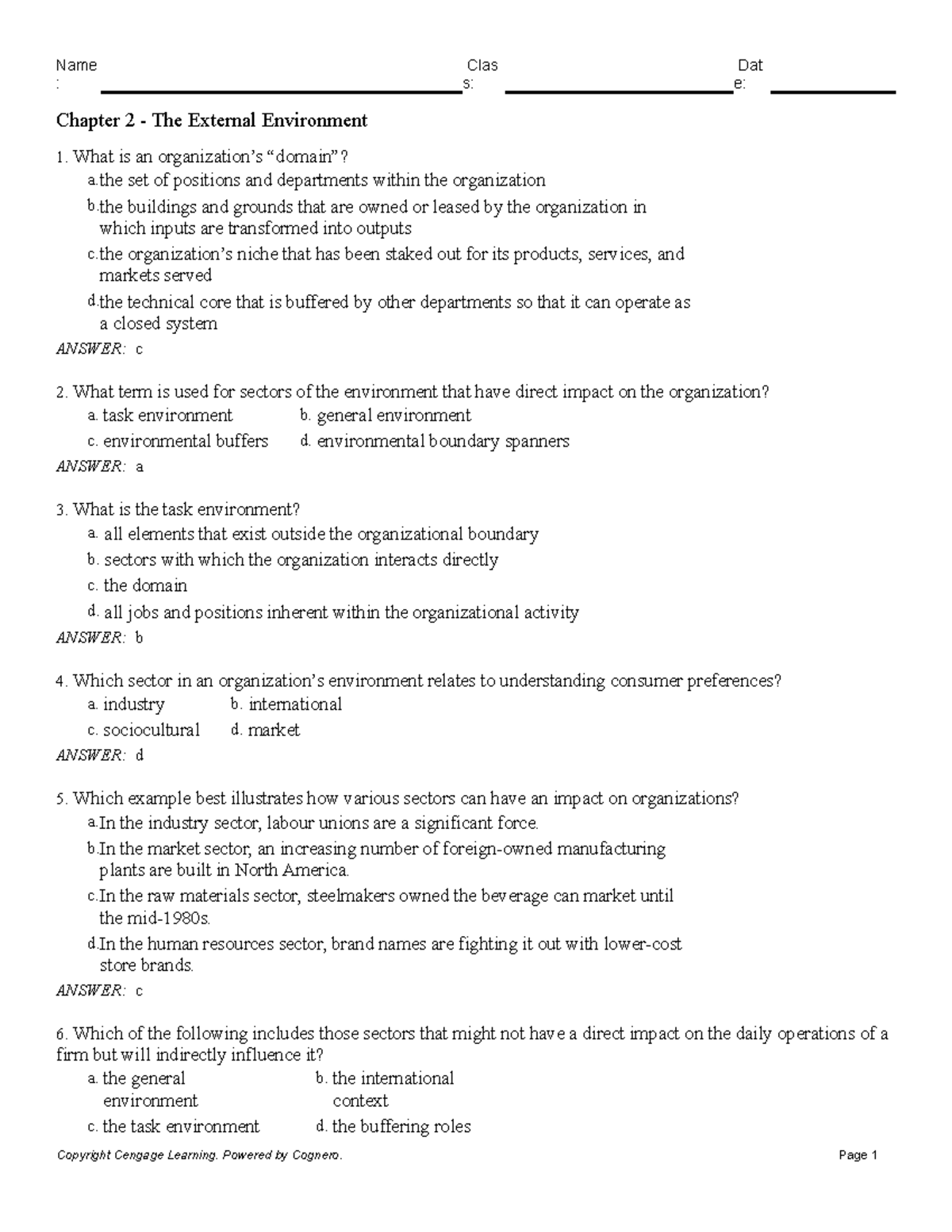 Chapter 2: Analyzing the External Environment in Organizations - Studocu