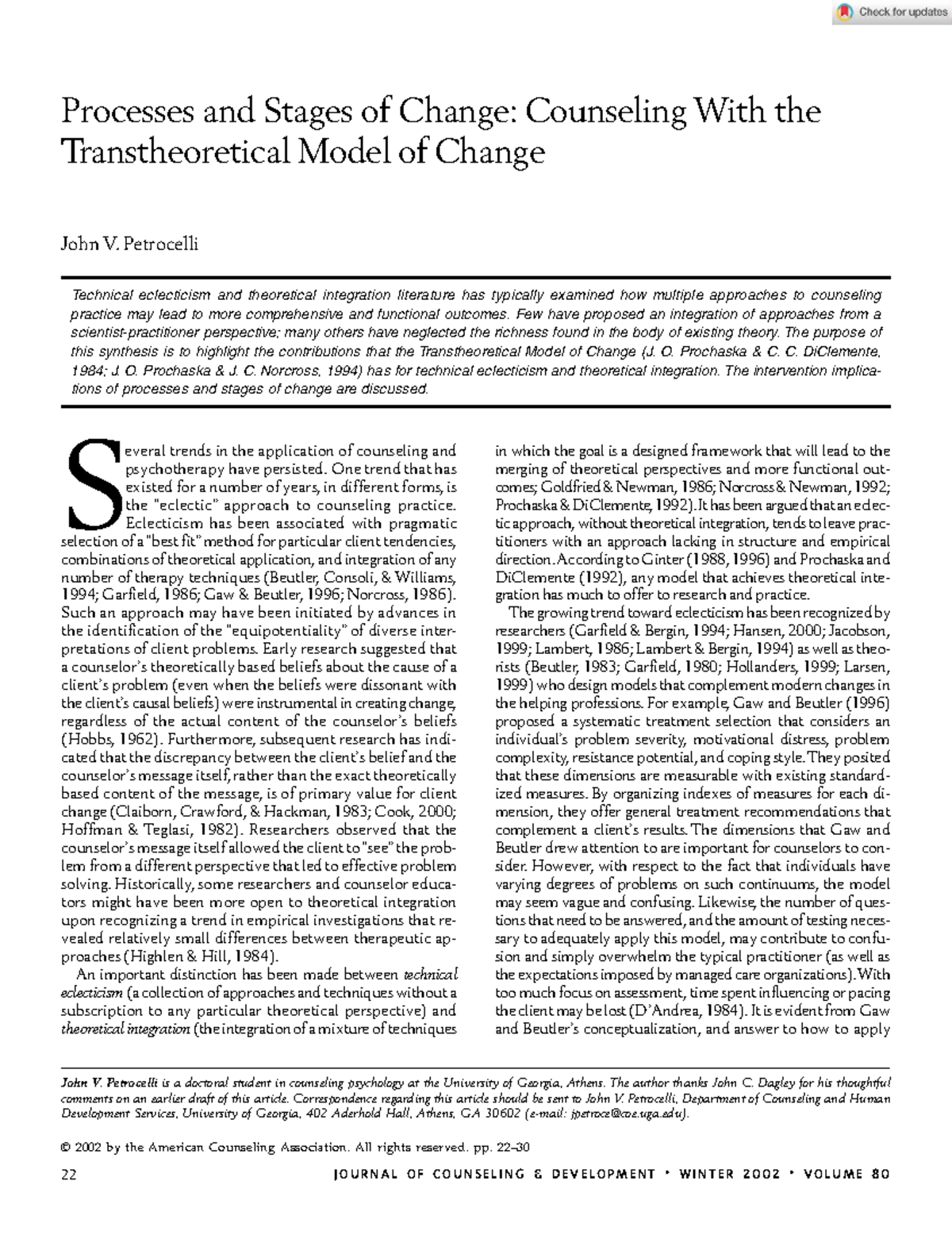 Processes and Stages of Change: Insights from the Transtheoretical ...