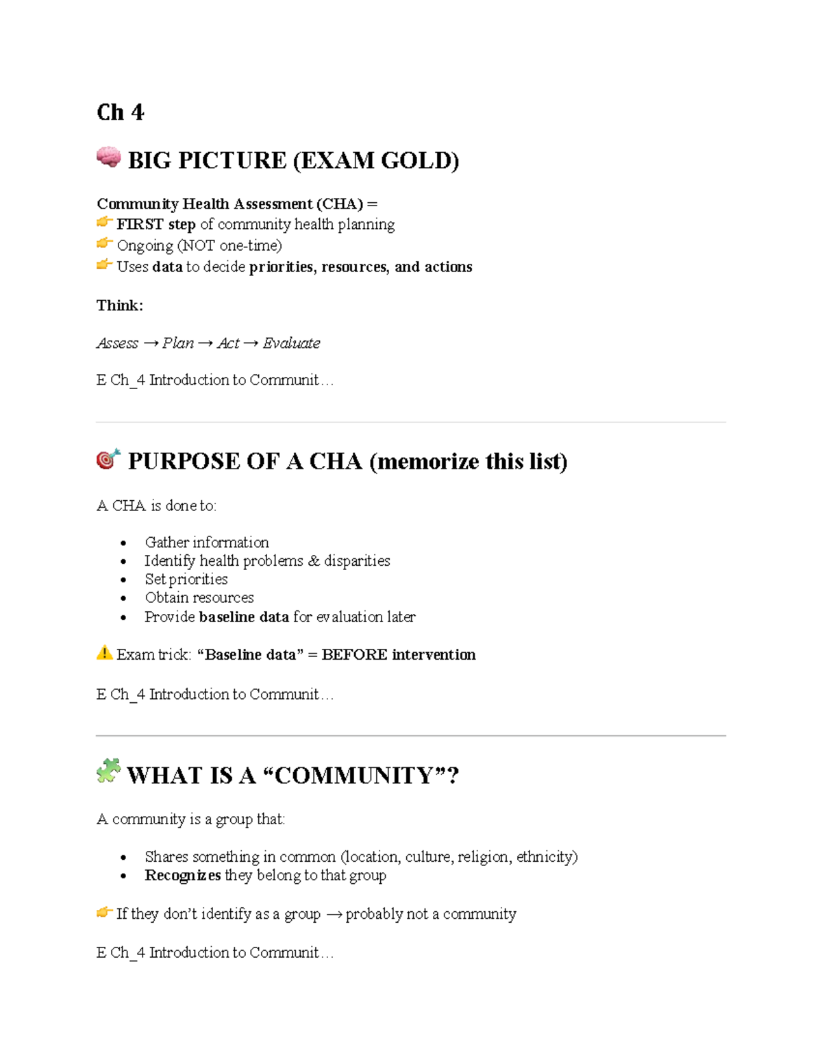 Ch 4 Community Health Assessment (CHA) Study Guide for Exam Prep - Studocu