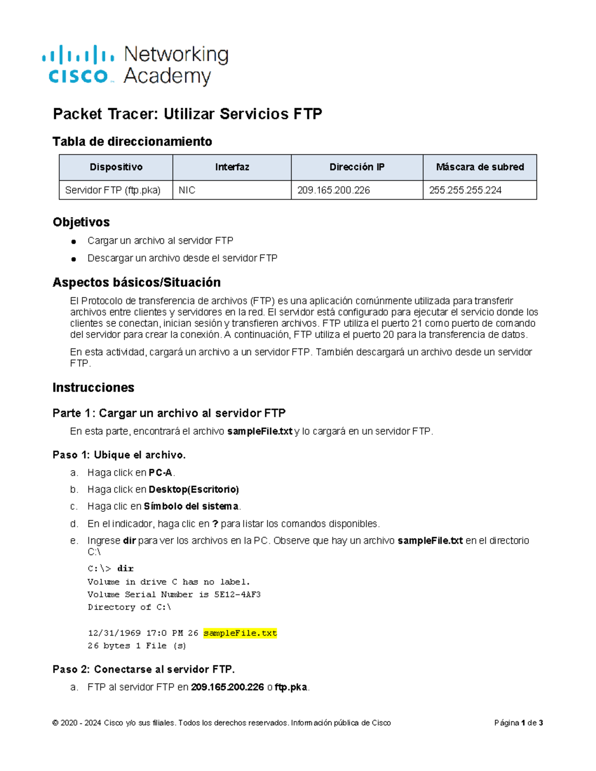 Packet Tracer: Uso de Servicios FTP (ftp.pka) - Guía Práctica - Studocu