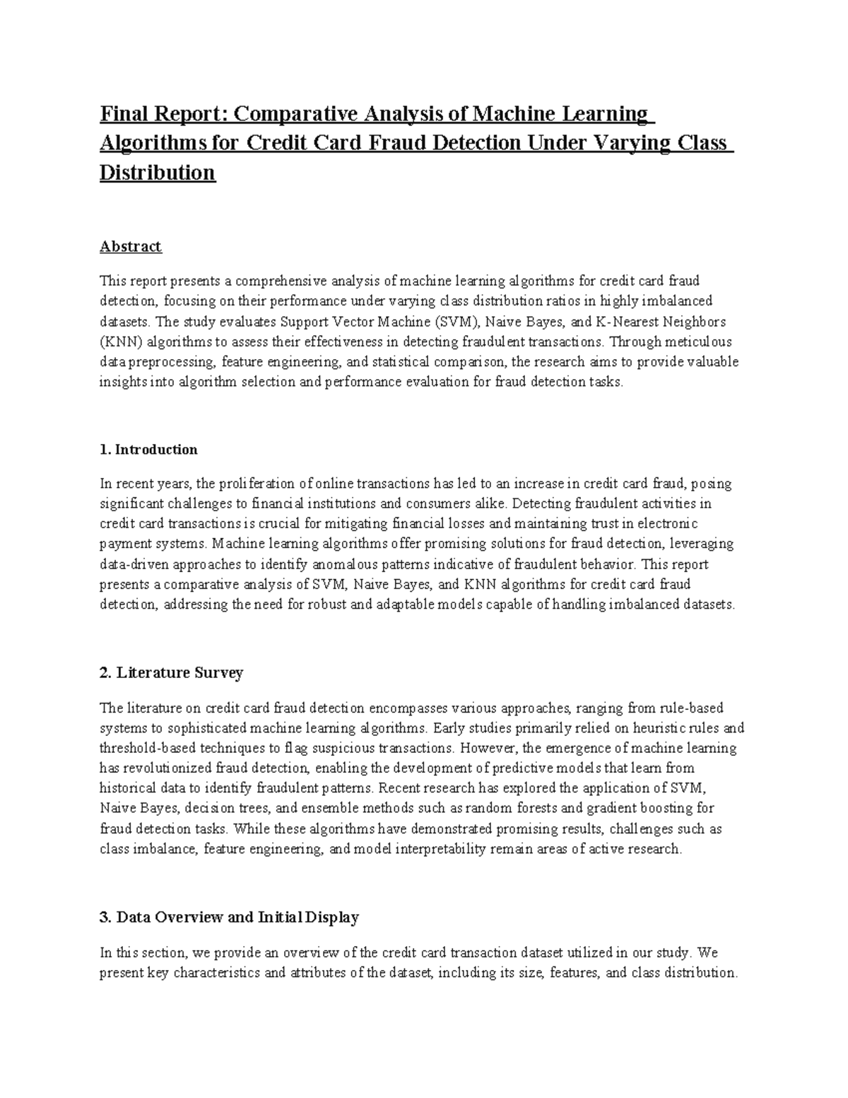 Final Report - The study evaluates Support Vector Machine (SVM), Naive ...
