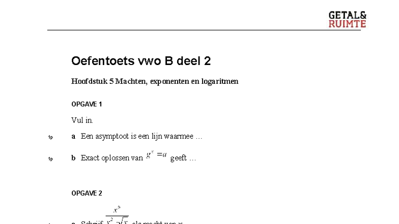 GR12 VB2 H05 Oefentoets: Machten, Exponenten en Logaritmen - Studeersnel