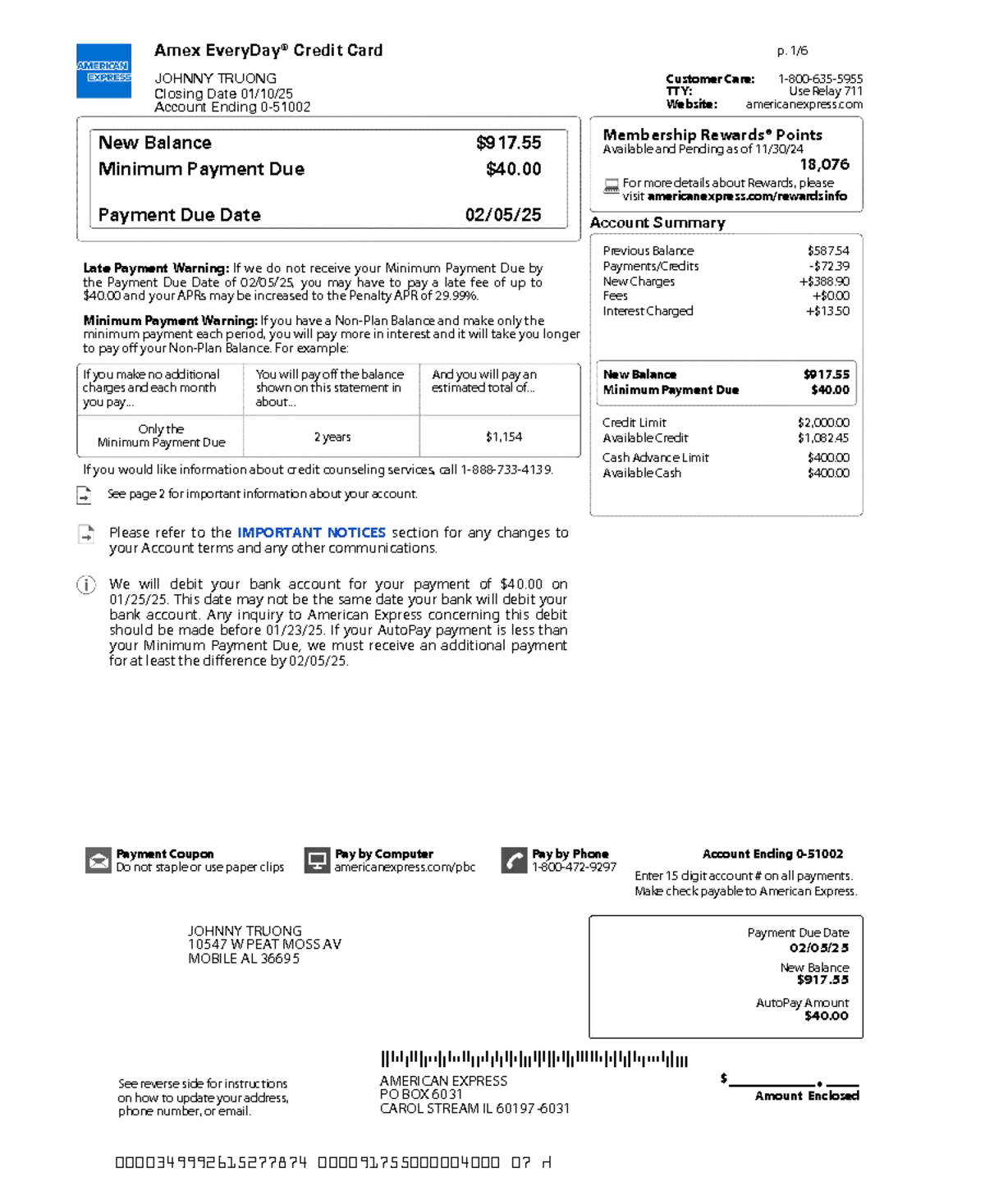 2025-01-10 - Notes for class. - Amex EveryDay® Credit Card JOHNNY ...