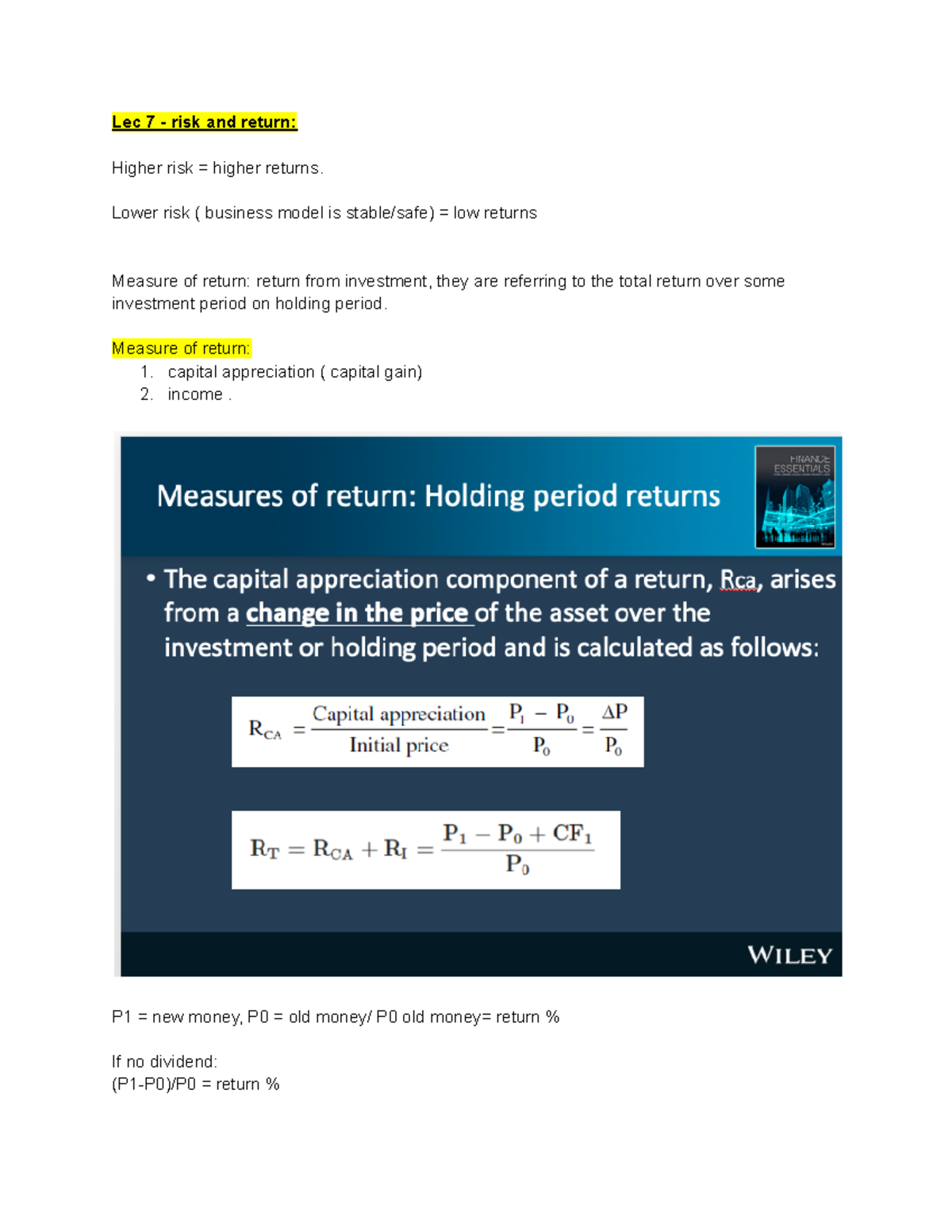 LEC 7-12 - Lecture notes from week 7 to 12 (detailed). - Lec 7 - risk ...