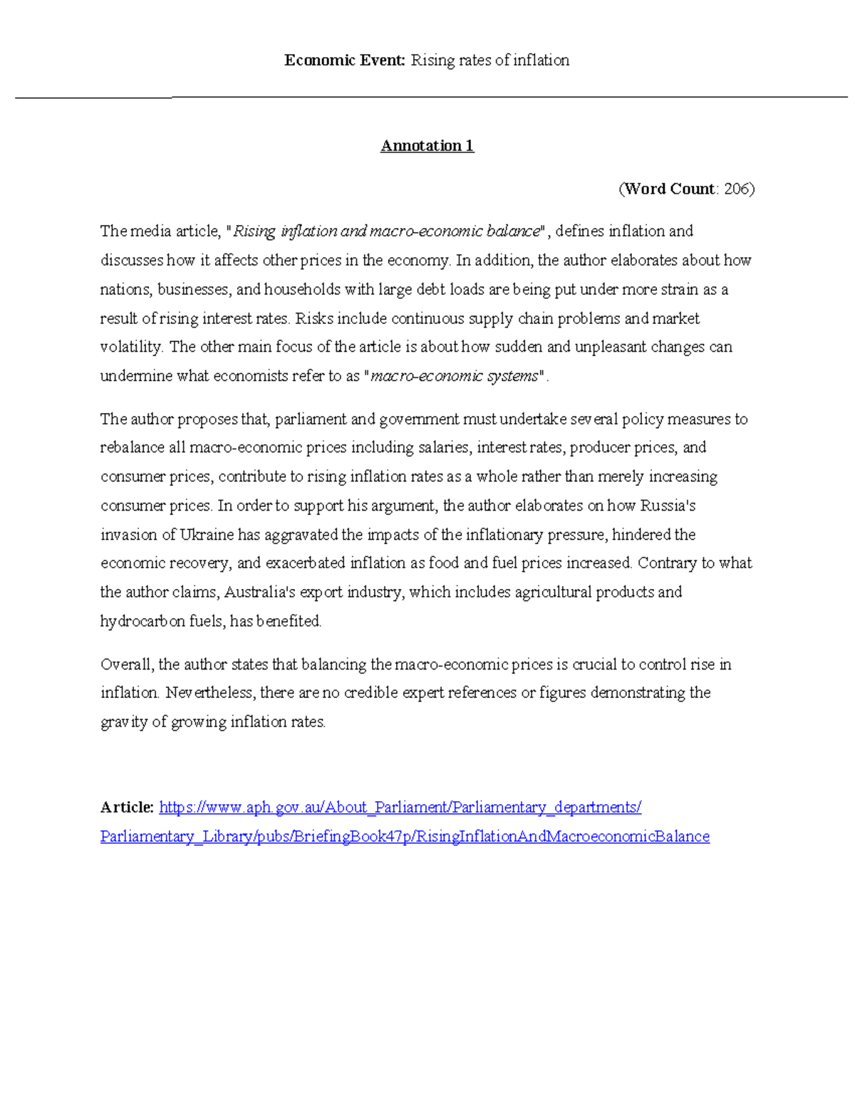 Annotations - RISING INFLATION RATES - Economic Event: Rising rates of ...