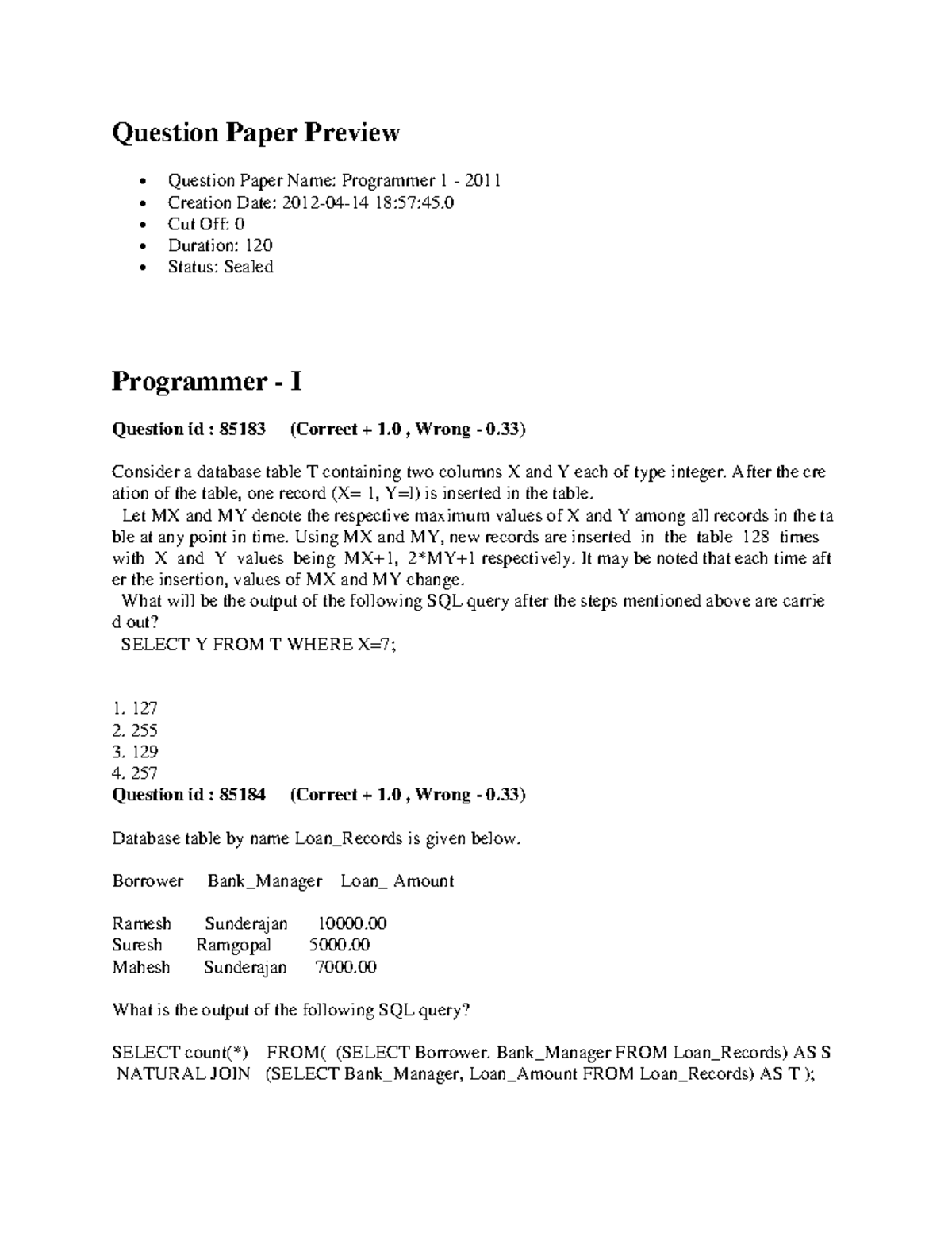ACP Programmer - 2011 Final Exam Question Paper (Paper-1) - Studocu