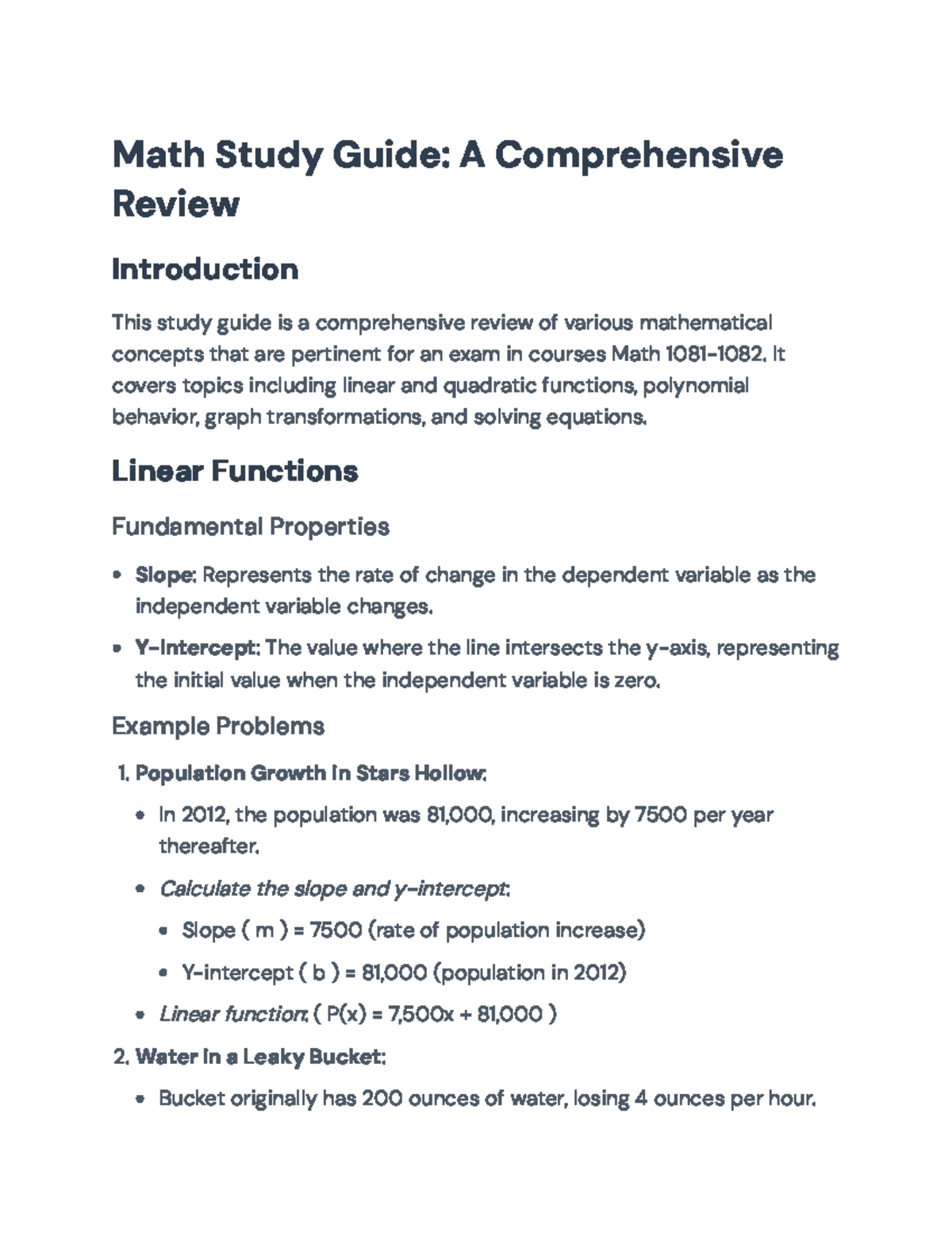 Math Study Guide for Exam: Concepts in Math 1081-1082 - Math Study ...
