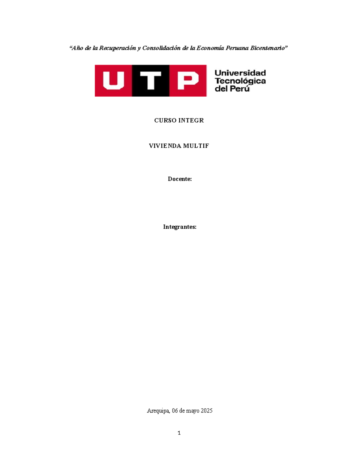 Avance Final del Proyecto de Vivienda Multifamiliar - CURSO INTEGR ...