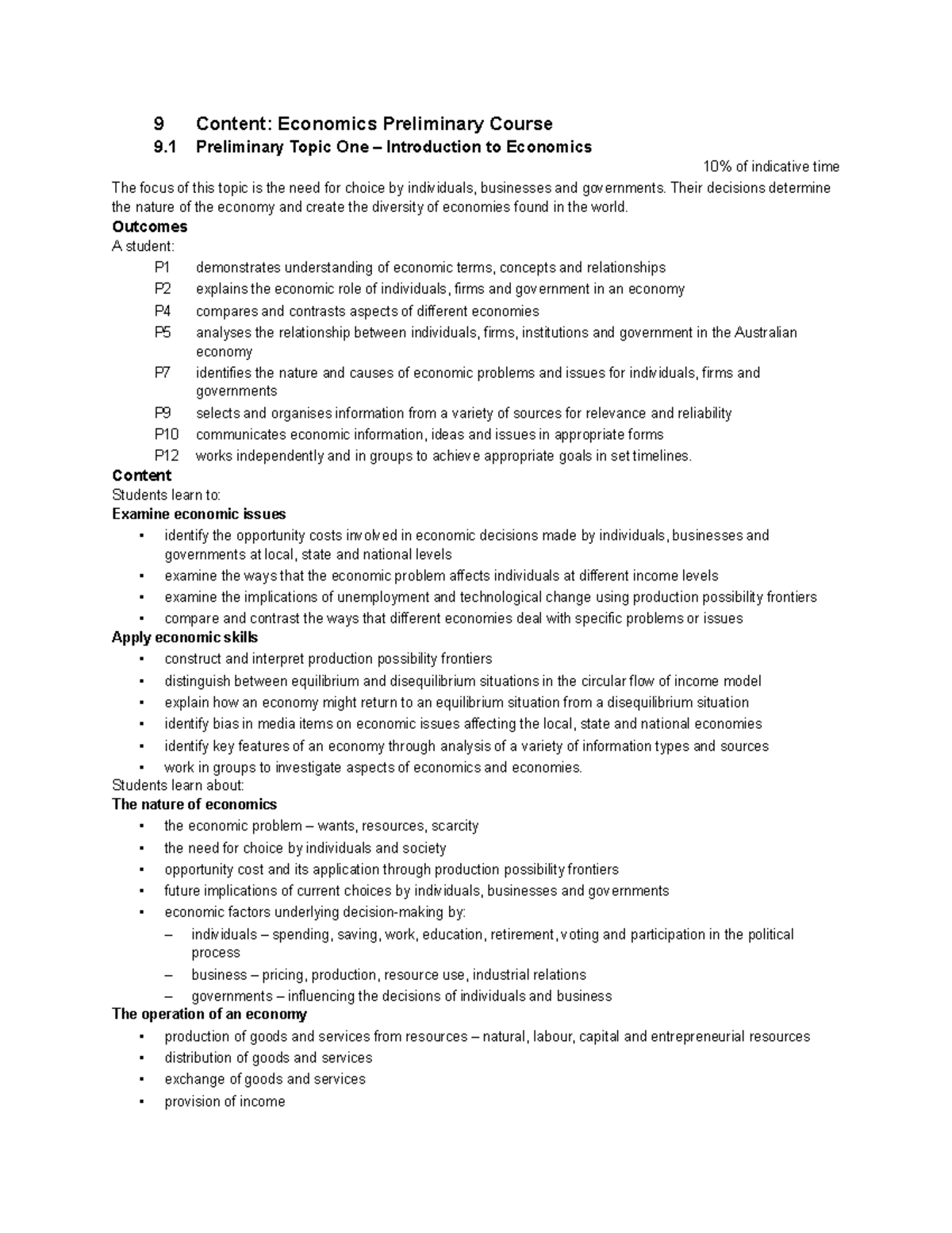 Economics Preliminary Course Notes: Topics 1-6 Overview - Studocu