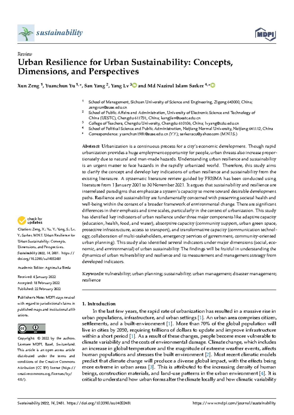 Sustainability 2022: Urban Resilience and Sustainability Review - Studocu