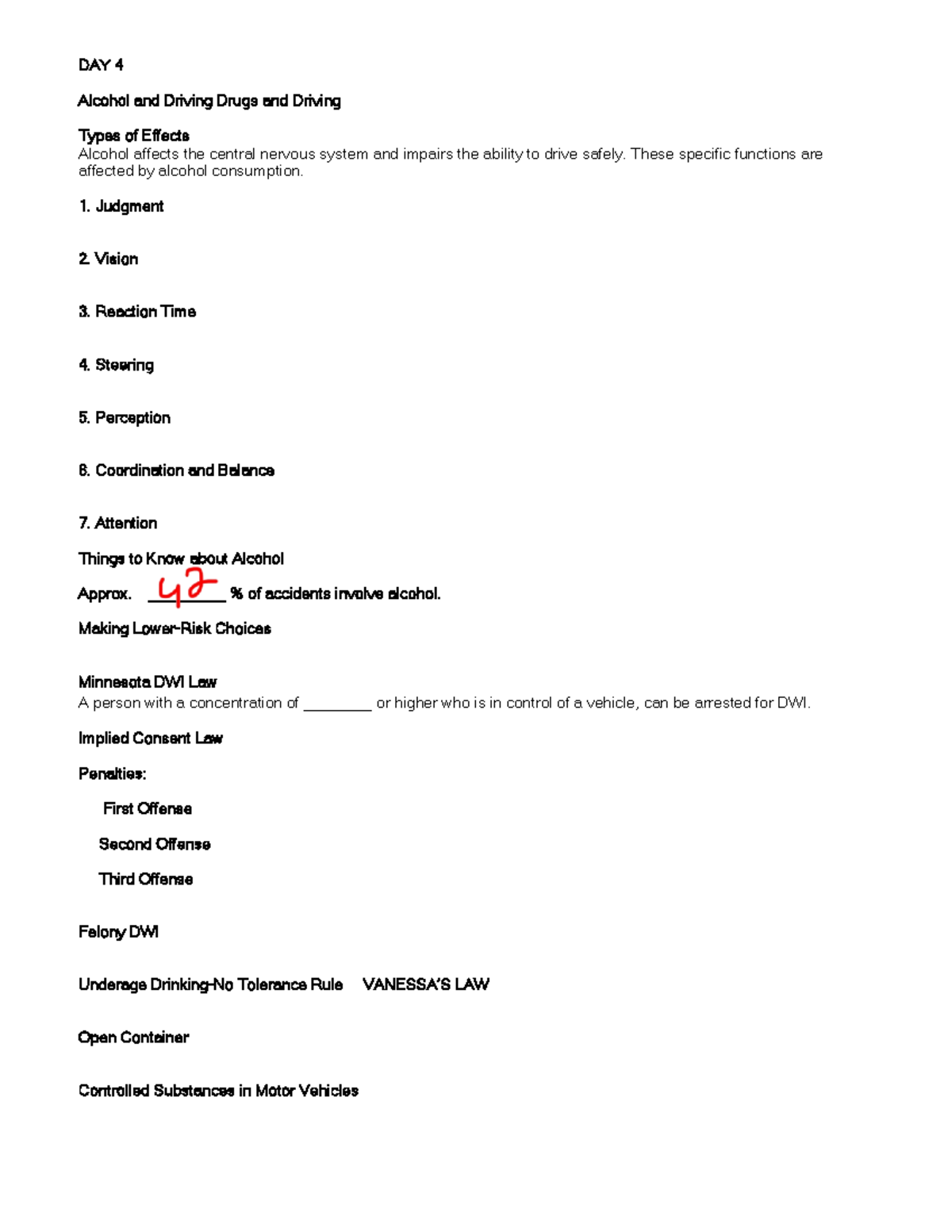DWI 101: Day 4 Study Guide on Alcohol & Safe Driving - Studocu