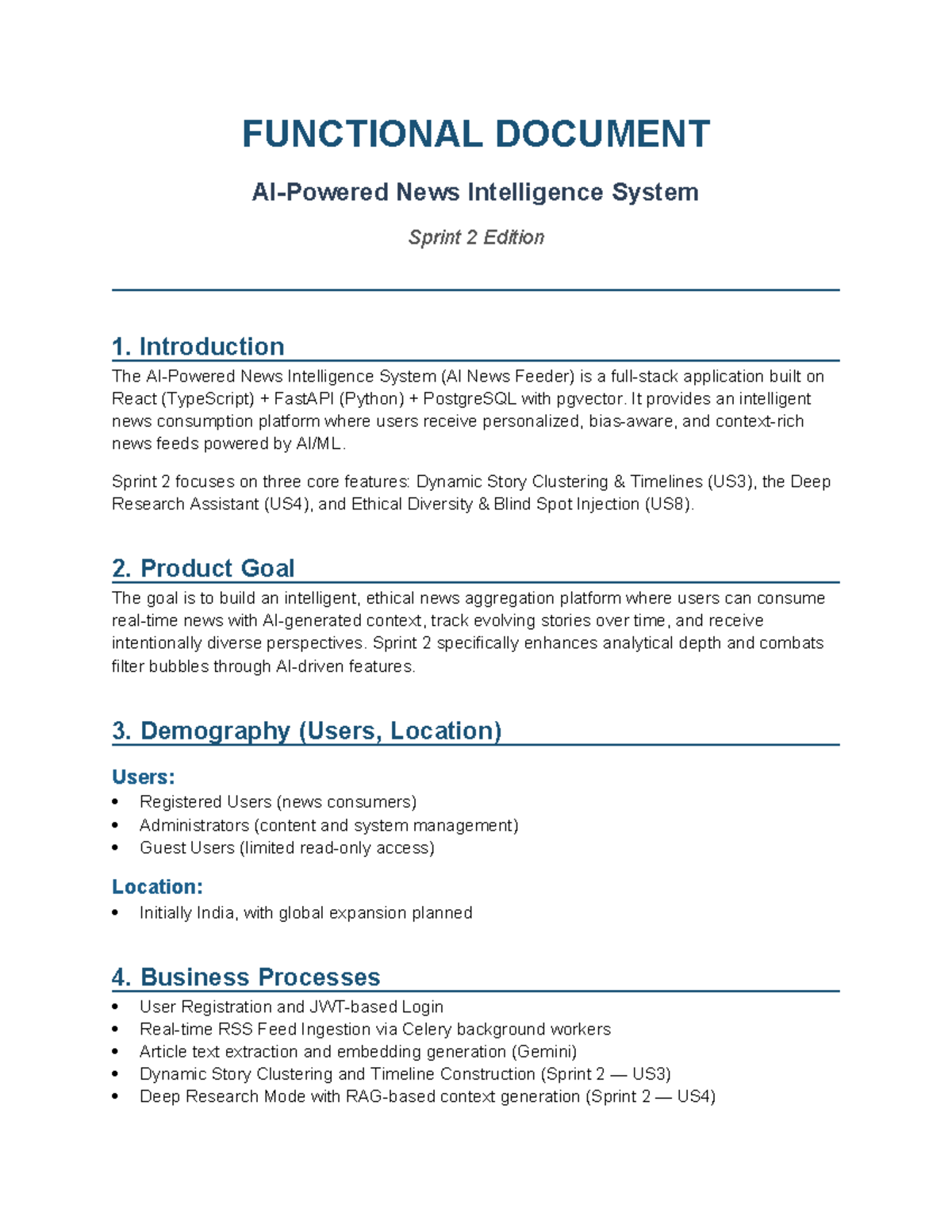 Functional Document: News Intelligence System Sprint 2 Overview - Studocu