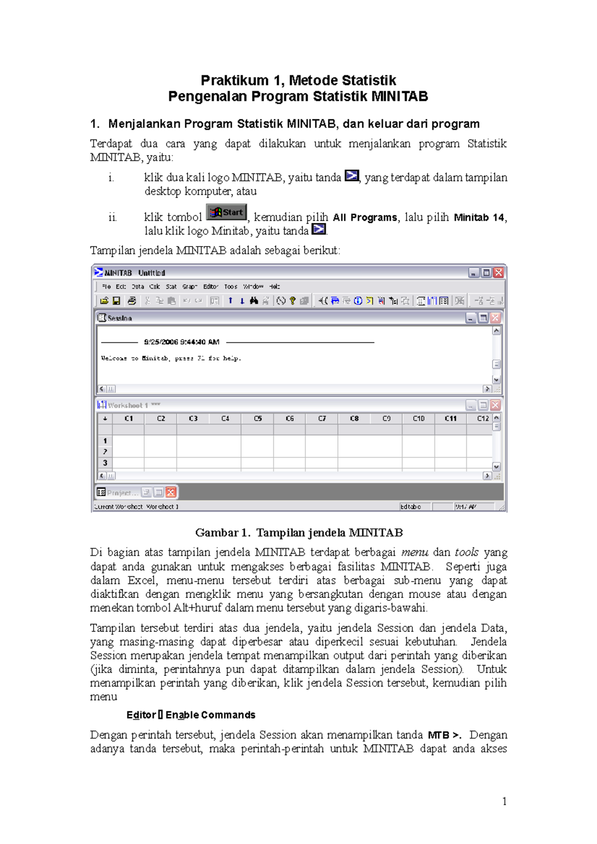 Tutorial MINITAB untuk Praktikum 1 Metode Statistik - Studocu