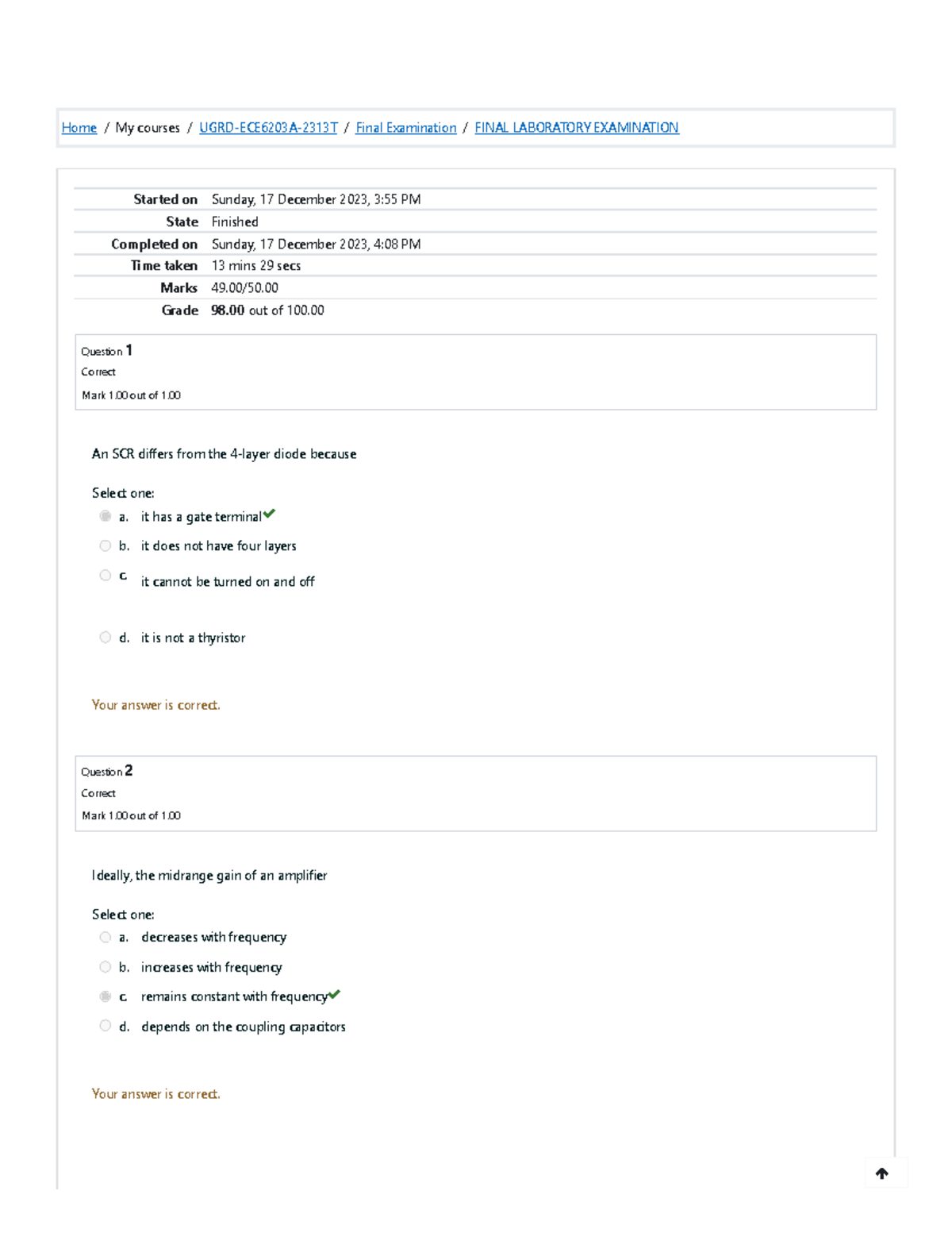 Final Lab Exam - UGRD-ECE6203A-2313T: Electric Circuits Insights - Studocu