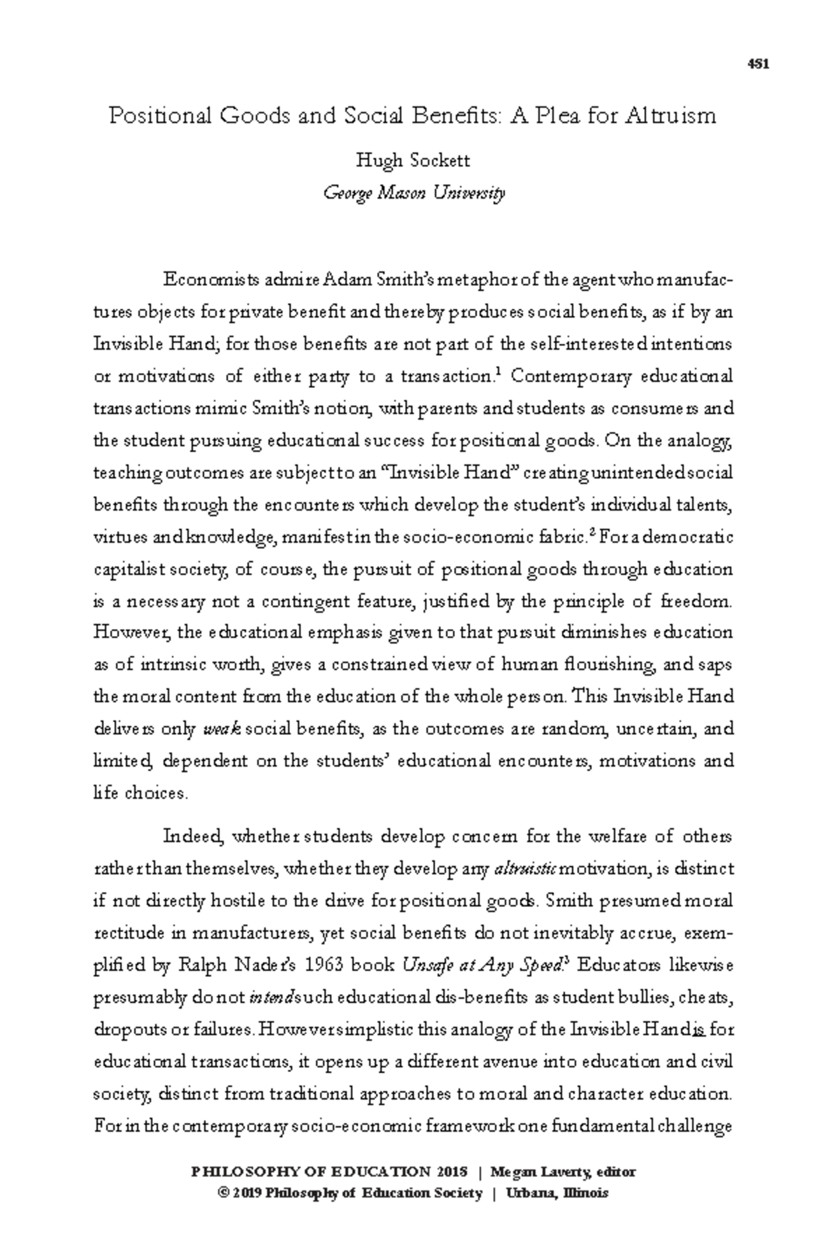 Positional Goods and Altruism in Education: Challenges and Benefits ...