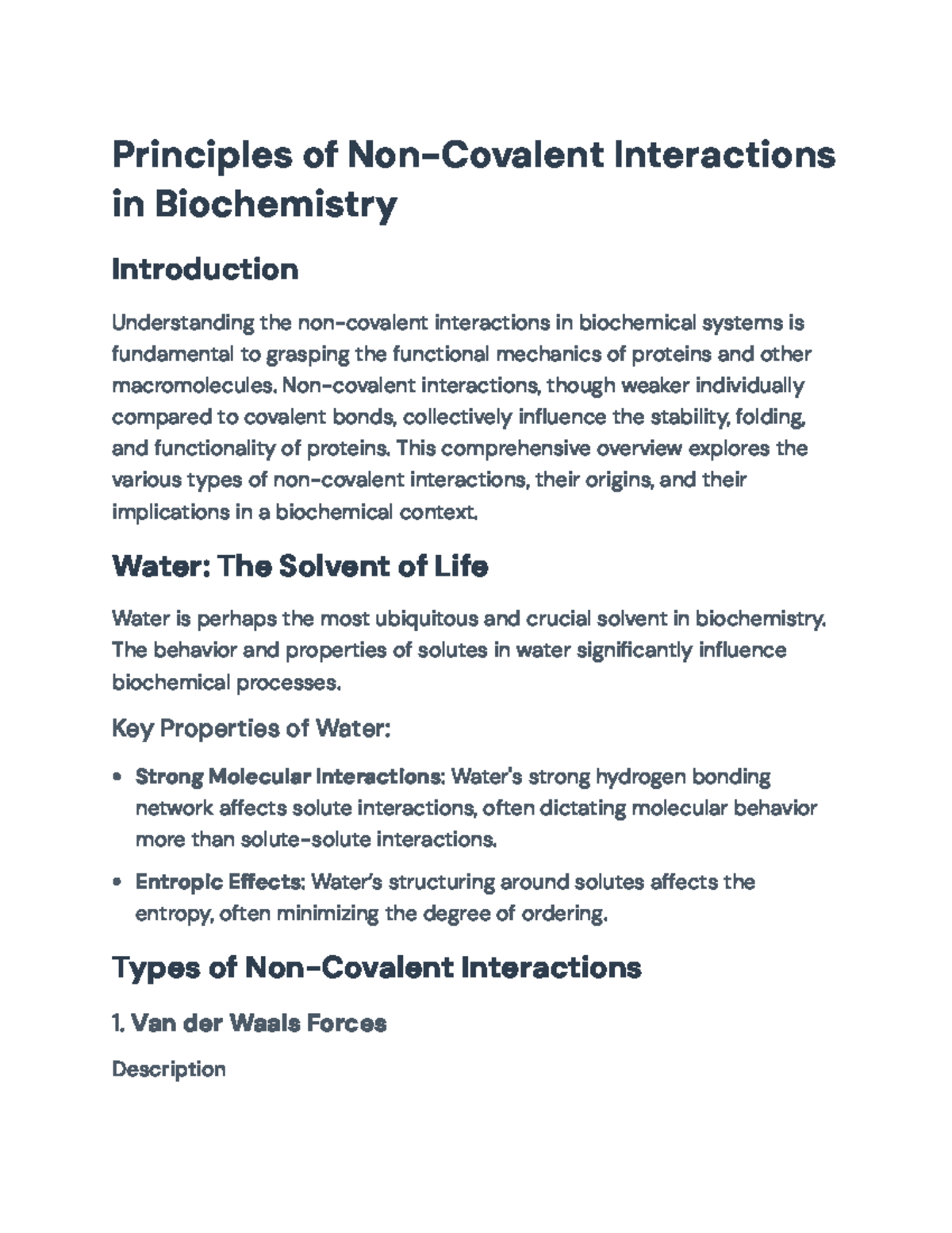 Principles of Non-Covalent Interactions in Biochemistry: An Overview ...