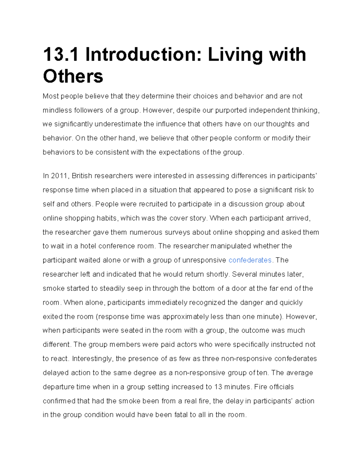 PSY 1102 Chapter 13 Social Psychology - 13 Introduction: Living with ...