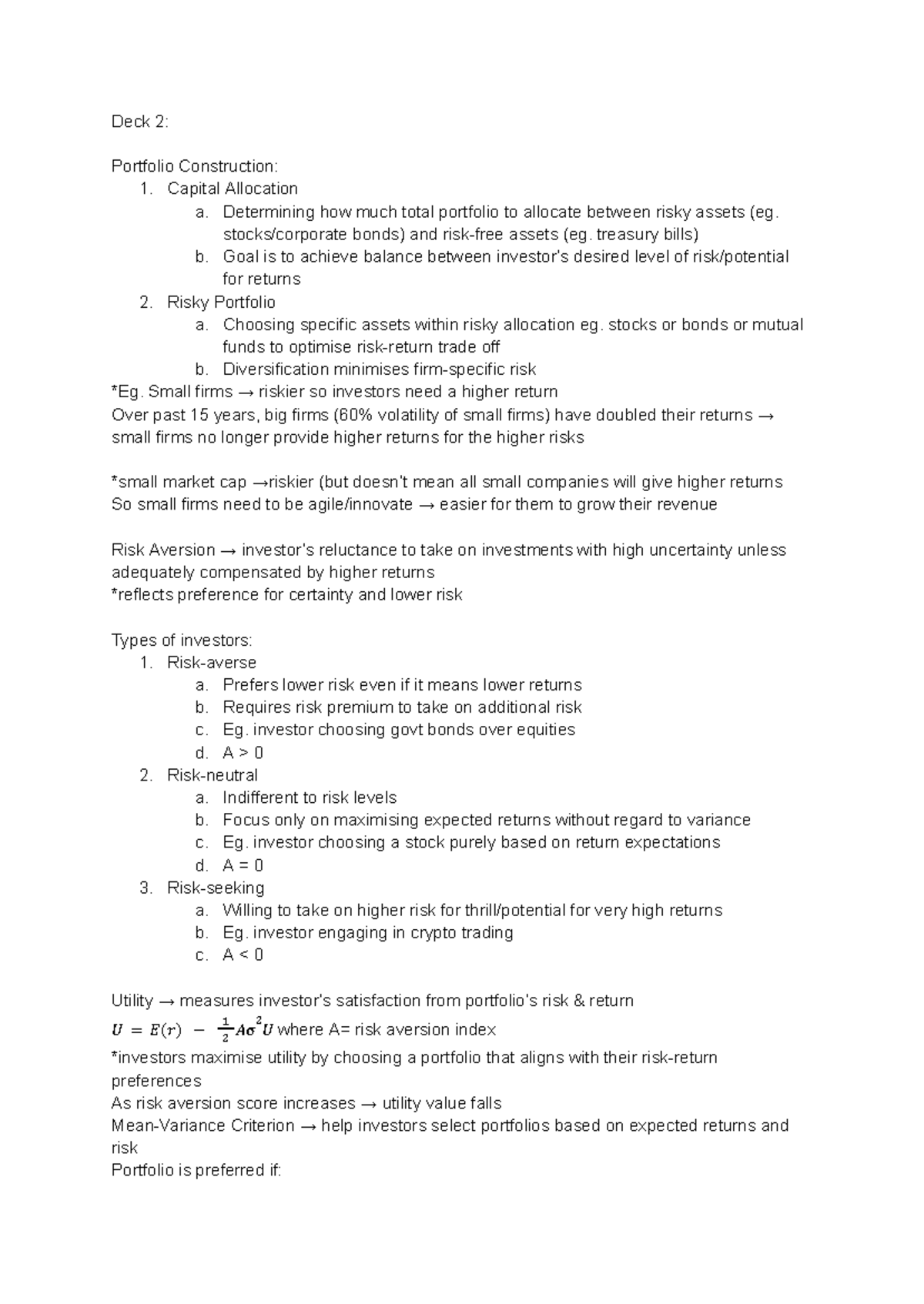 FMI Notes: Portfolio Construction & Capital Allocation Strategies - Studocu