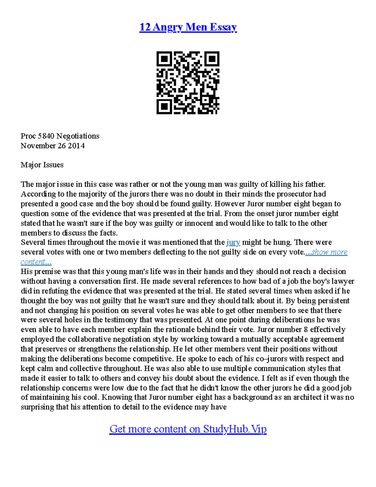 12 Angry Men PROC 5840 Essay Questions and Analysis - Studocu