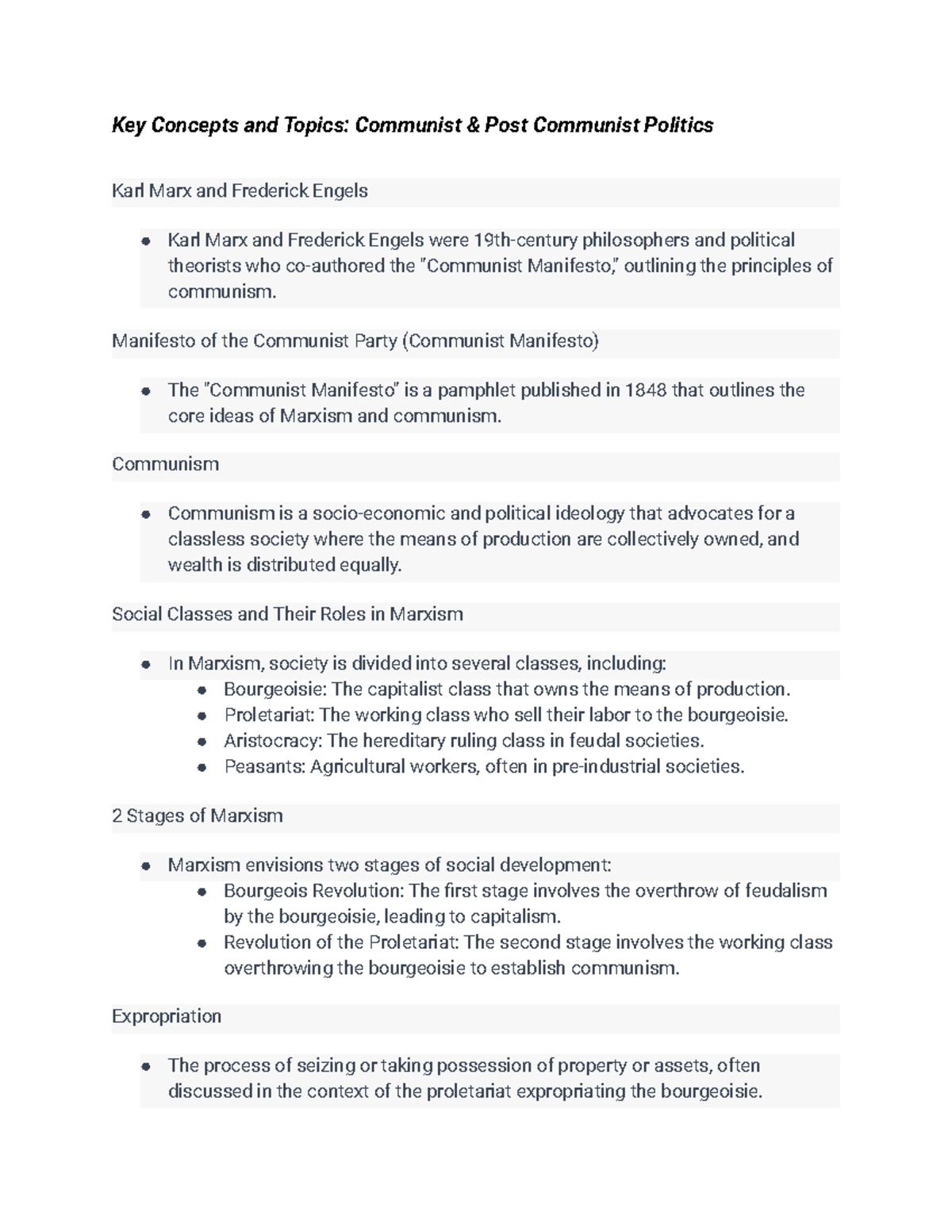 Communist & Post-Communist Politics: Midterm Study Notes Overview - Studocu