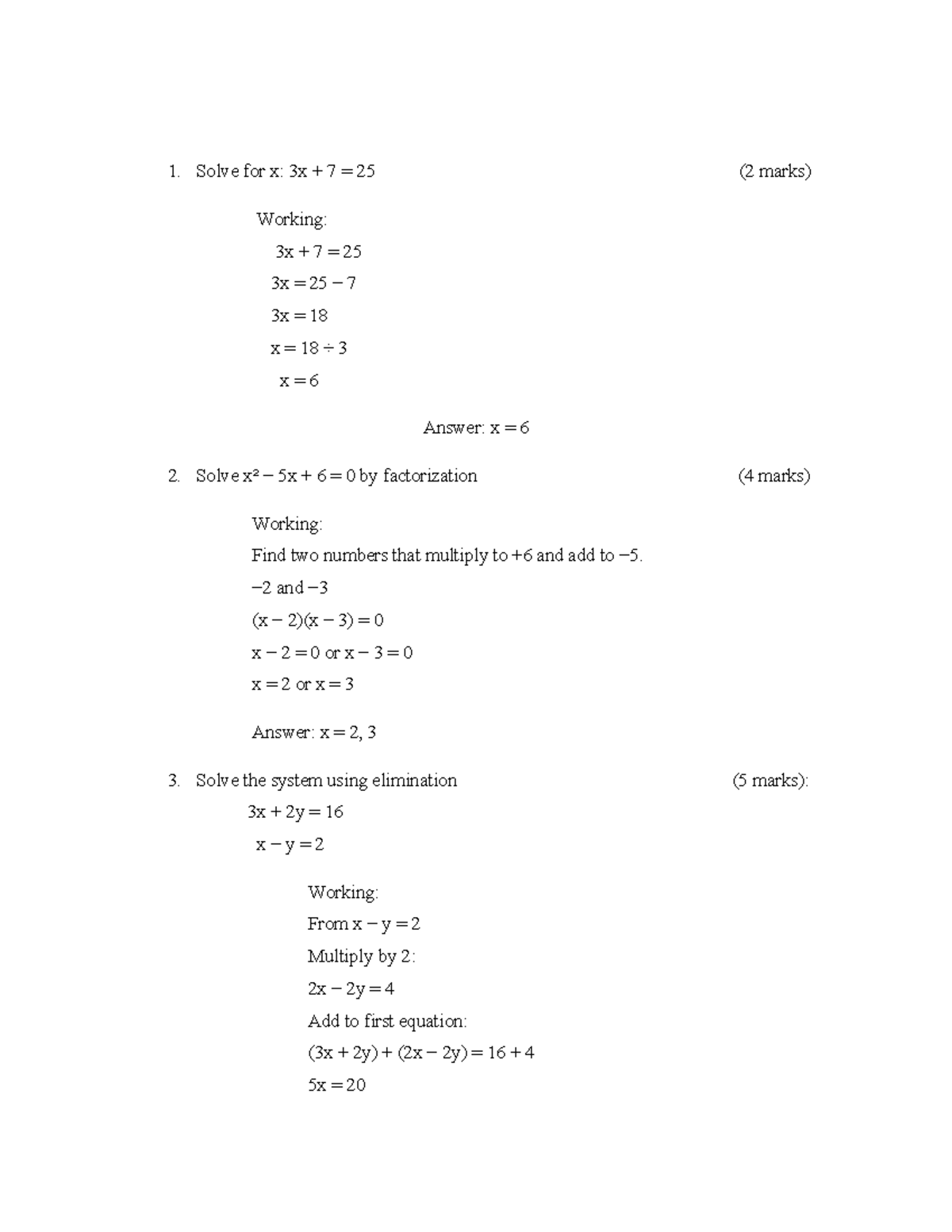 BMS- Assessment Guide: Solving Equations & Matrix Applications - Studocu