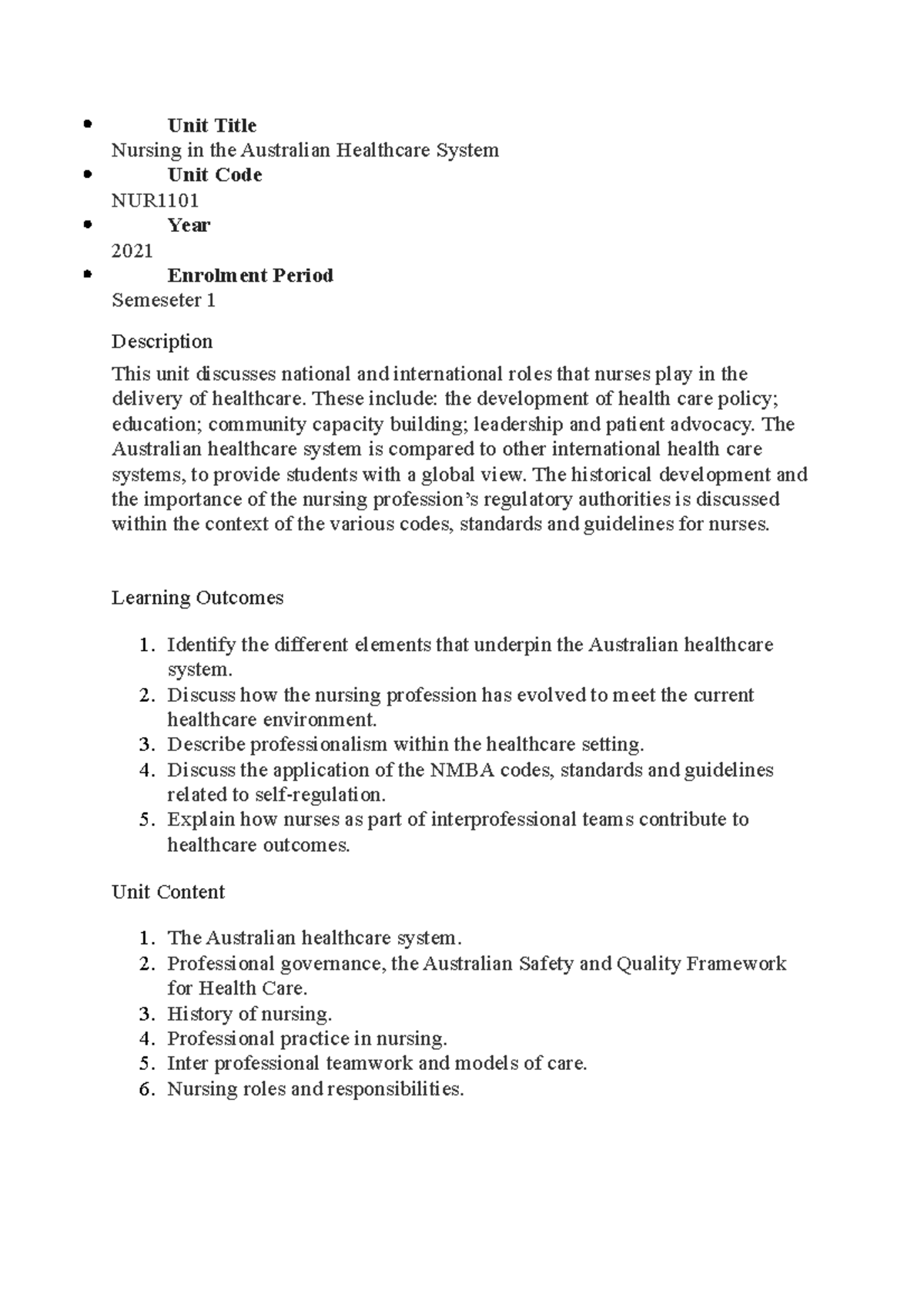 NUR & NUM Course Outlines - Nursing Practice 1 & Communication Skills ...