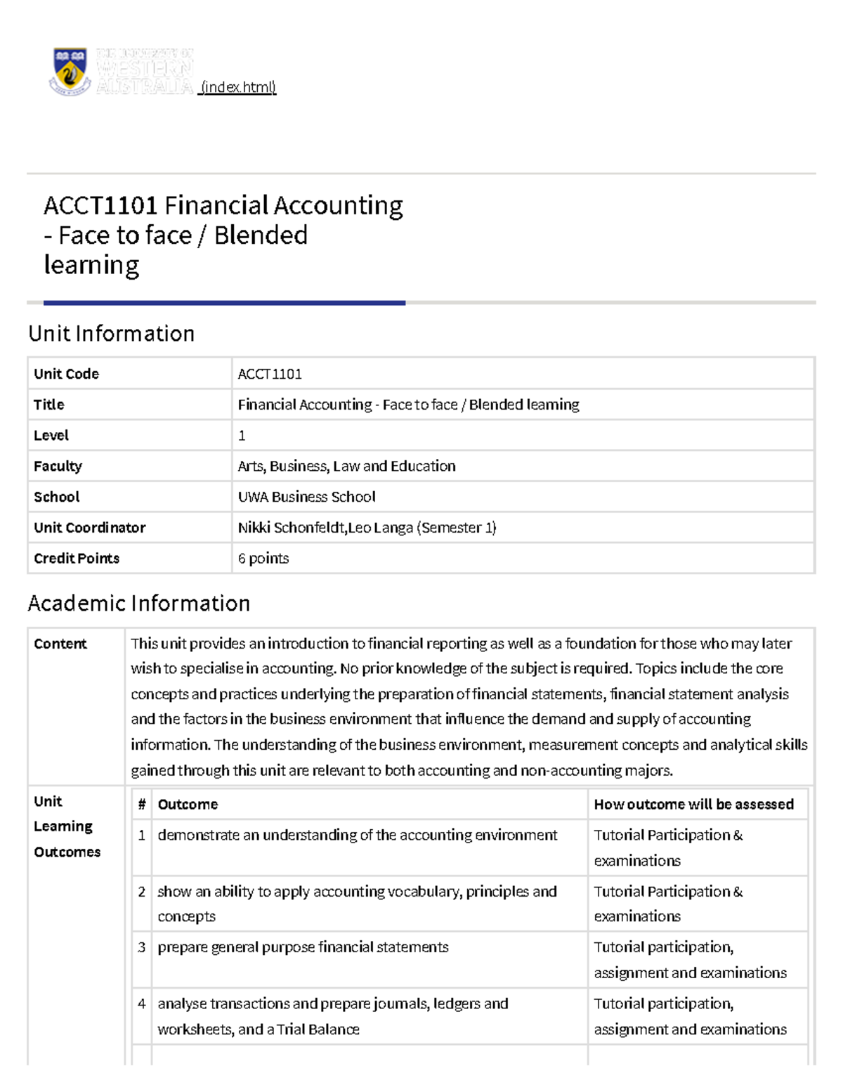 ACCT 1101 Financial Accounting Course Outline & Assessment Guide - Studocu