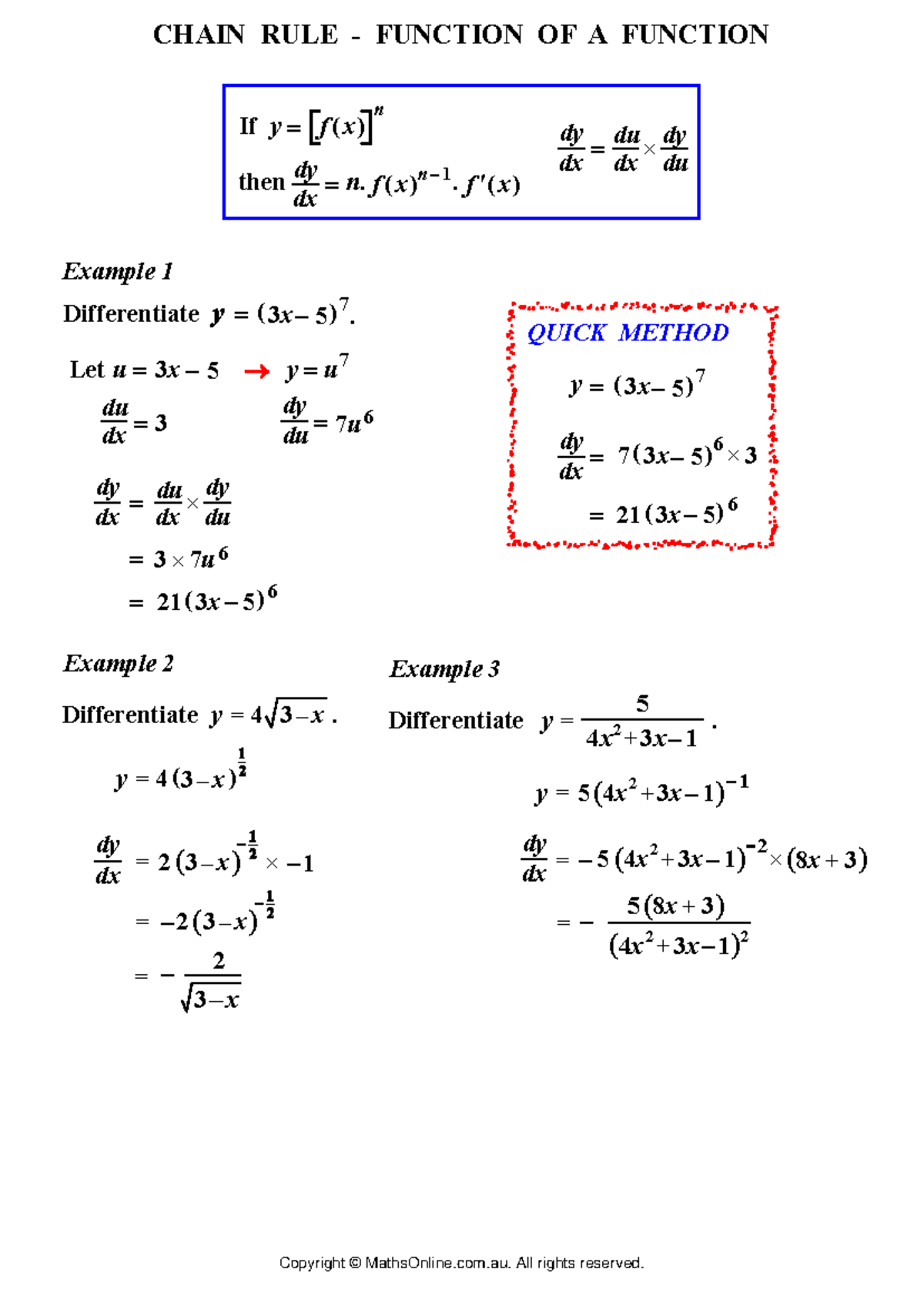 Chain rule - edrolo study notes - CHAIN RULE - FUNCTION OF A FUNCTION ...