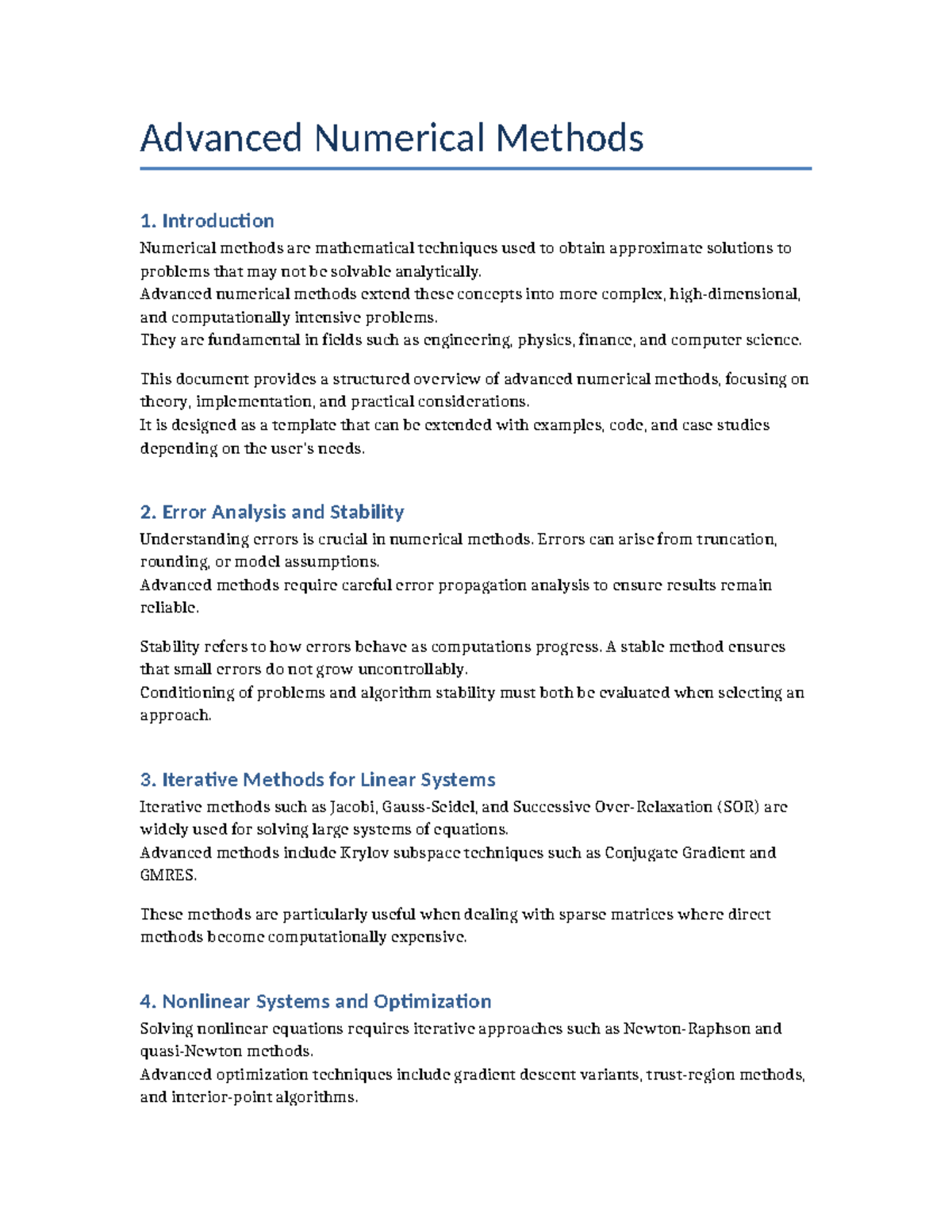 Advanced Numerical Methods 1: Template for Theory & Practice - Studocu