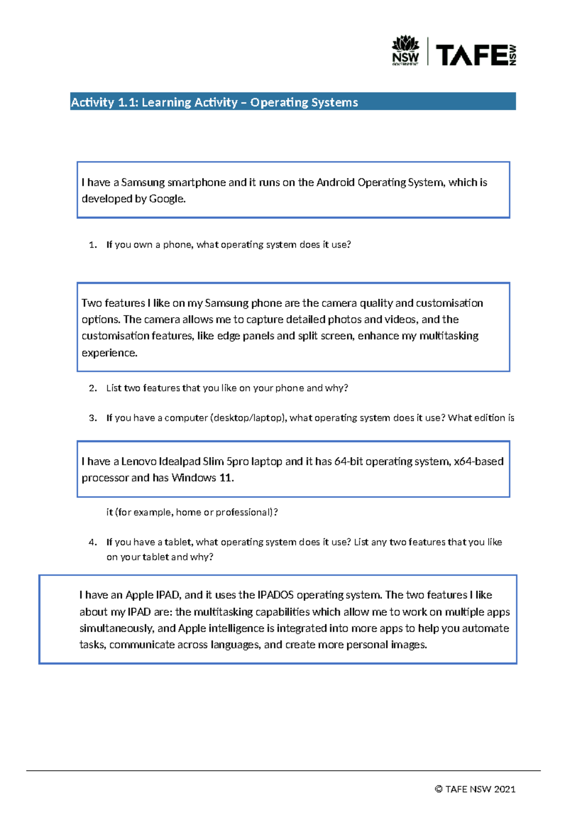 Activity 1.1: Learning Activity on Operating Systems - Studocu