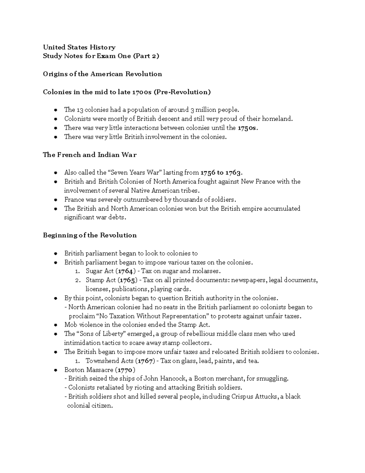 U.S. History - Exam 1 Notes 2 - United States History Study Notes for ...