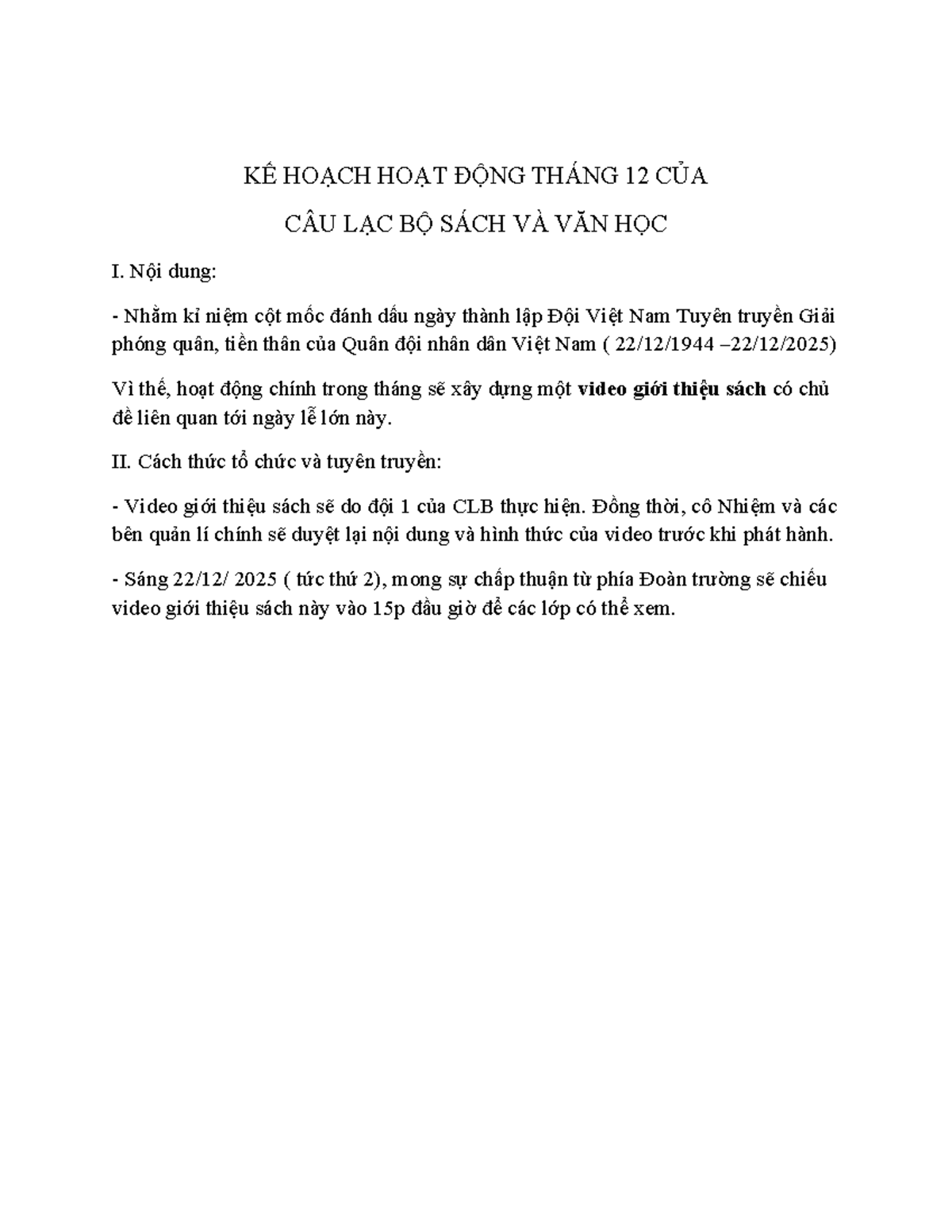 KHHD Tháng 12 CLB SÁCH VÀ VĂN HỌC: Video Giới Thiệu Sách - Studocu