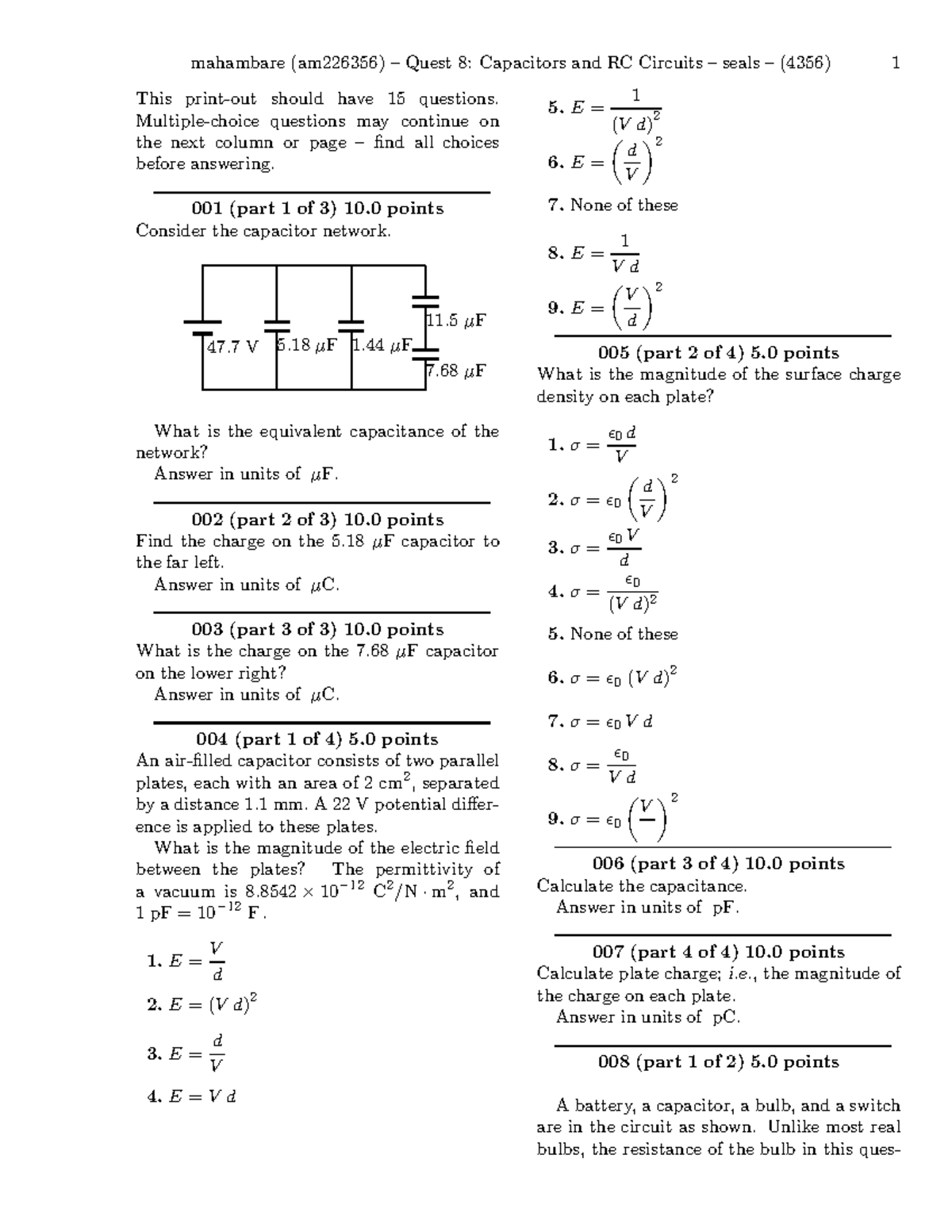Quest 8 Capacitors and RC Circuits-problems-3 - mahambare (am226356 ...
