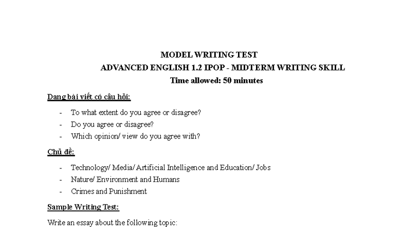 TANC 1.2 Midterm Writing Test: Music Education Argument Essay - Studocu