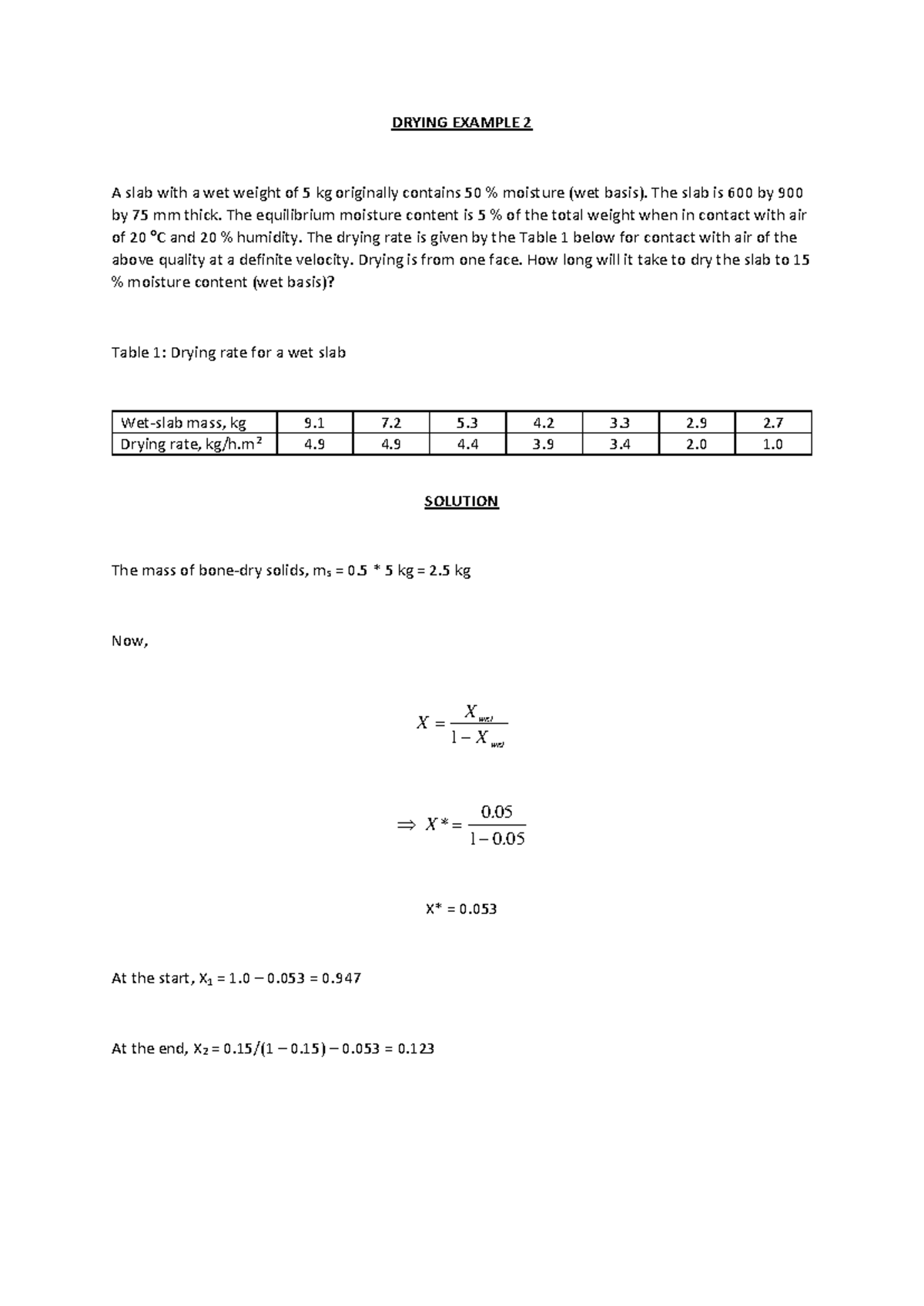 Drying Example 2: Moisture Content Calculation (2020 v2) - Studocu
