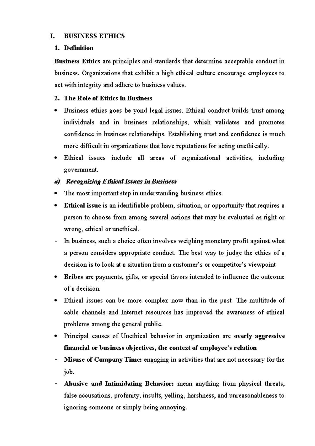 BUS 101: Summary of Business Ethics Principles and Practices - Studocu