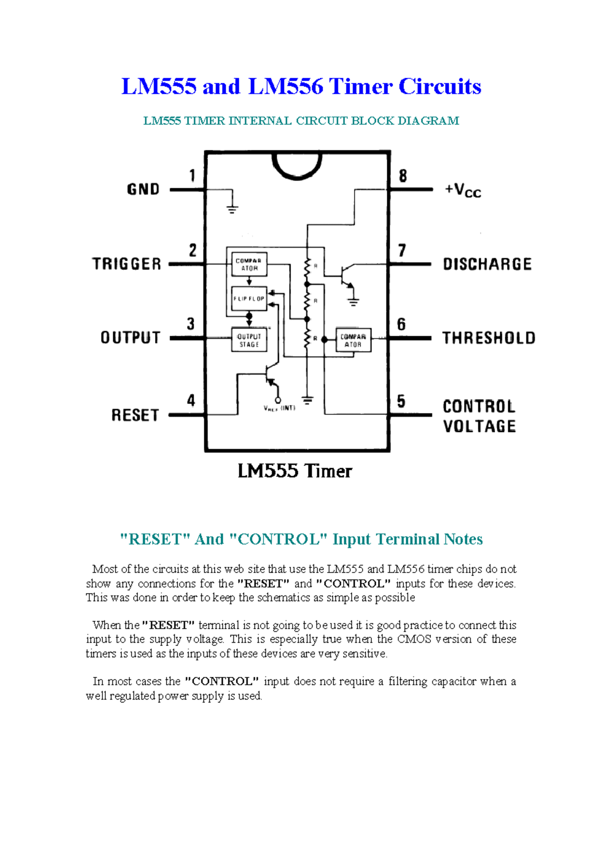 LM556 Timer Circuits: Internal Block Diagrams & Input Notes - Studocu