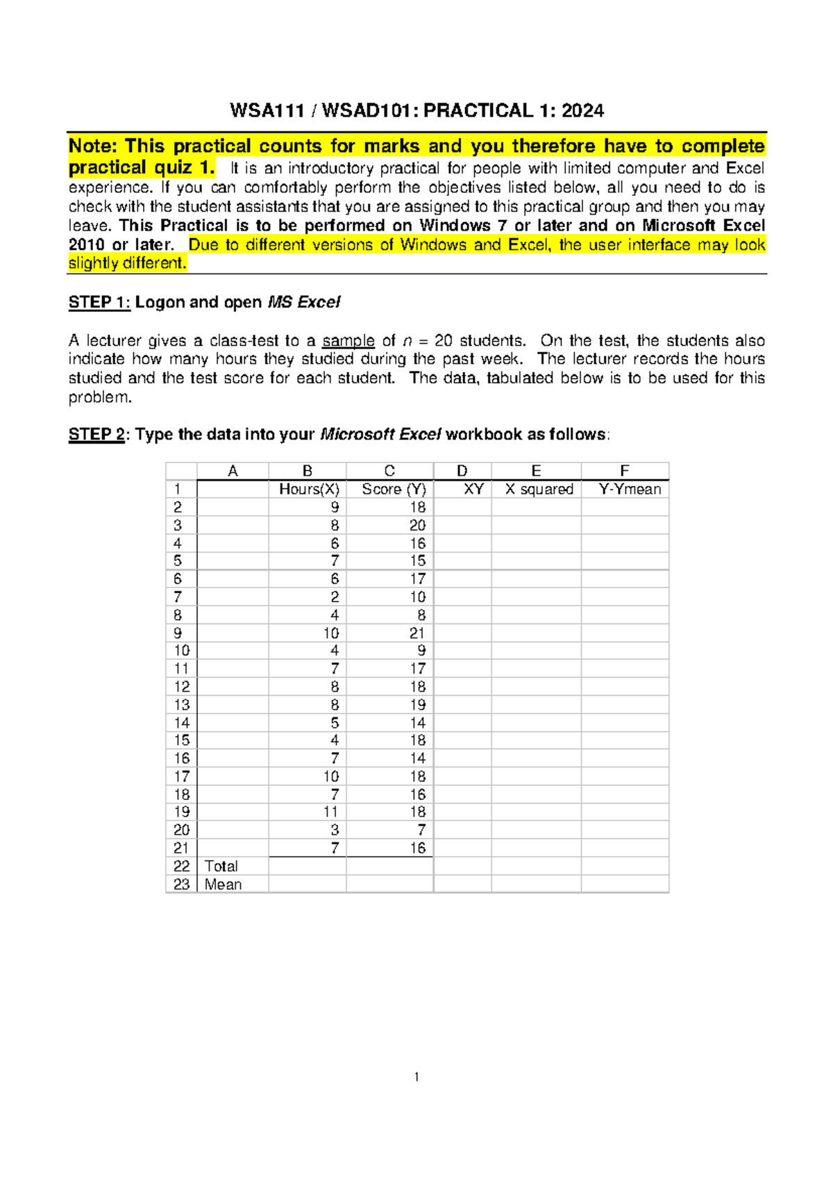 WSA111 WSAD101 Practical 1 Instructions and Data Analysis Guide 2024 ...