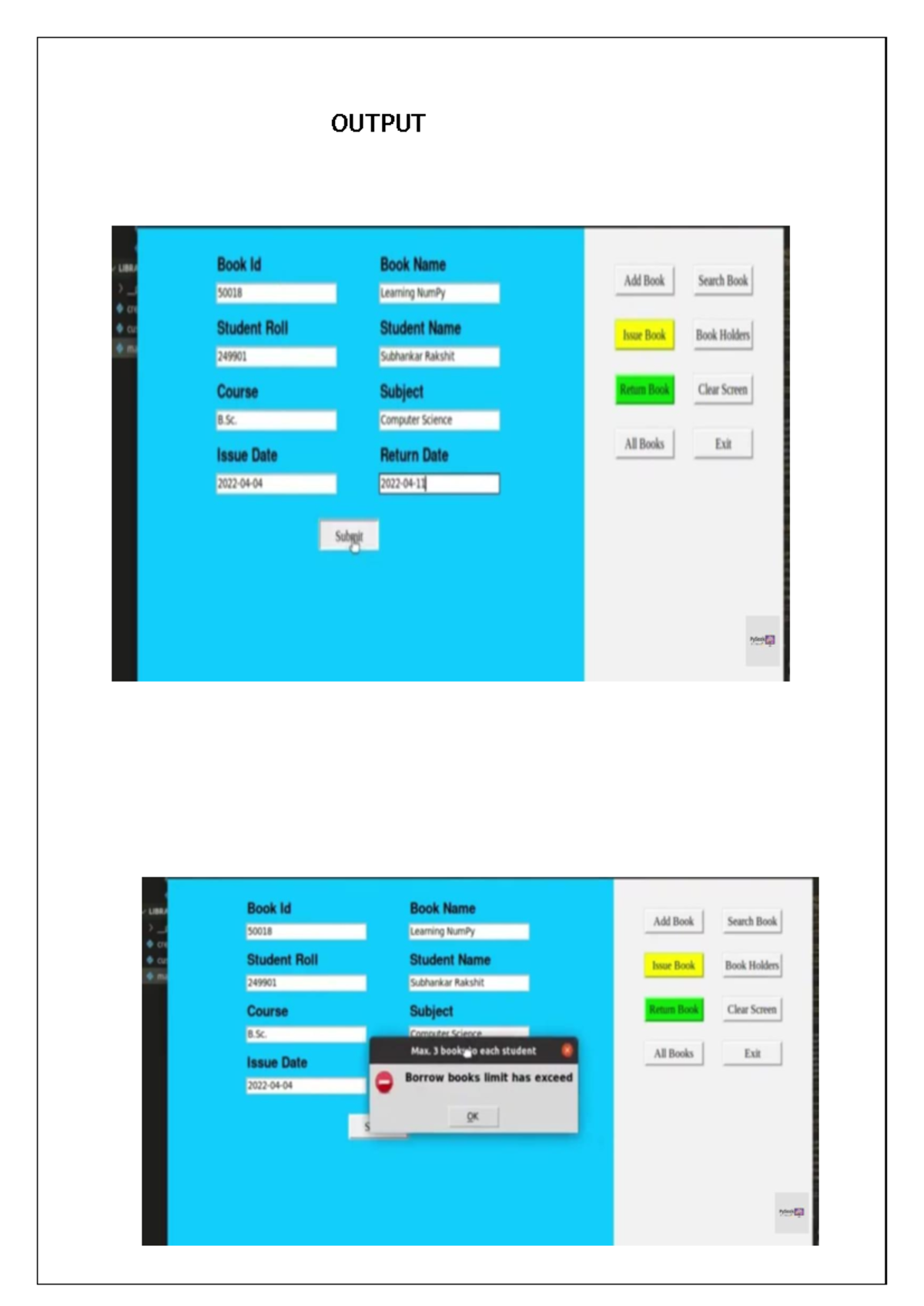 Outputfinal organized - OUTPUT Book Id Book Name Add Book Search Book ...