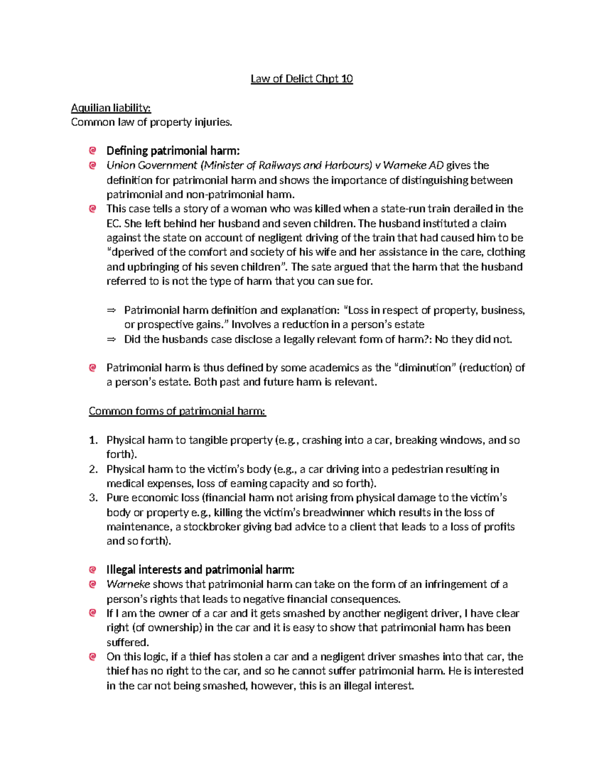 Law of Delict Chpt 10 - notes - Law of Delict Chpt 10 Aquilian ...
